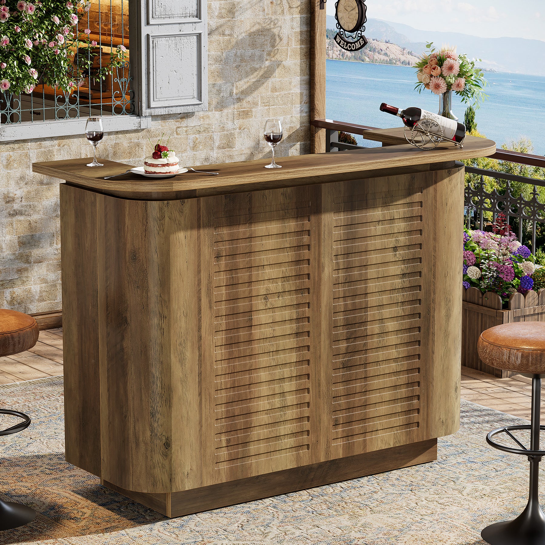 53.5" Home Bar Table, 5-Tier U-Shaped Counter Height Pub Table with 5 Cubbies Storage