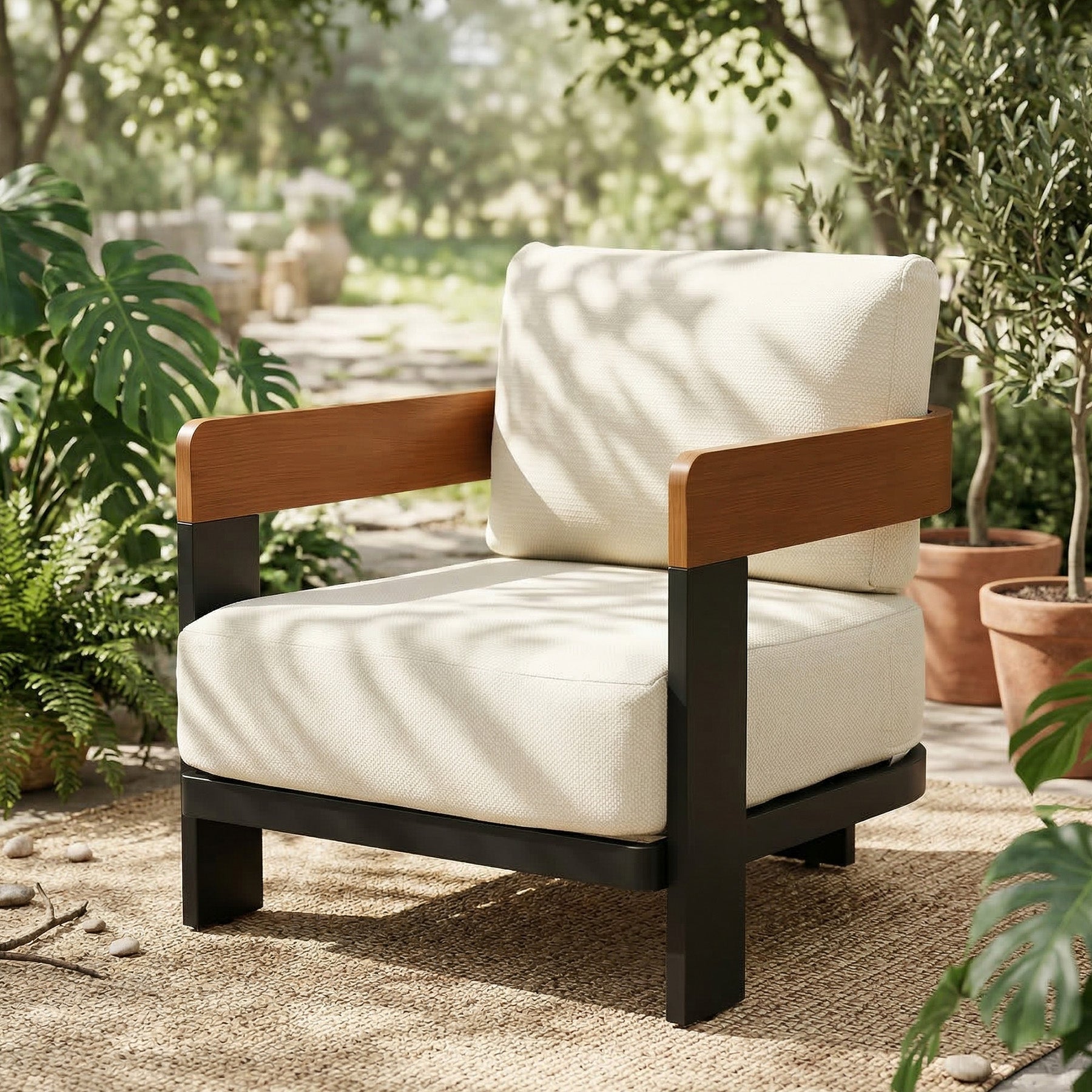 Outdoor Lounge Chair, Patio Armchair Club Chair With Cushions & Aluminum Frame