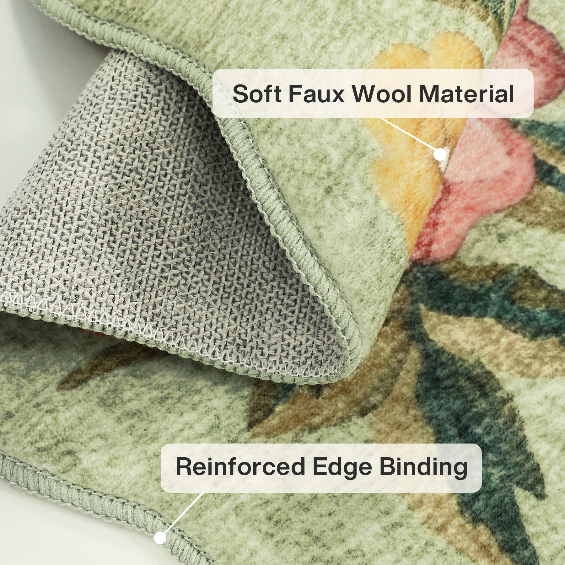 5x7/8x10 Floral Area Rug, Machine Washable Faux Wool, Non-Slip Scalloped Botanical Carpet