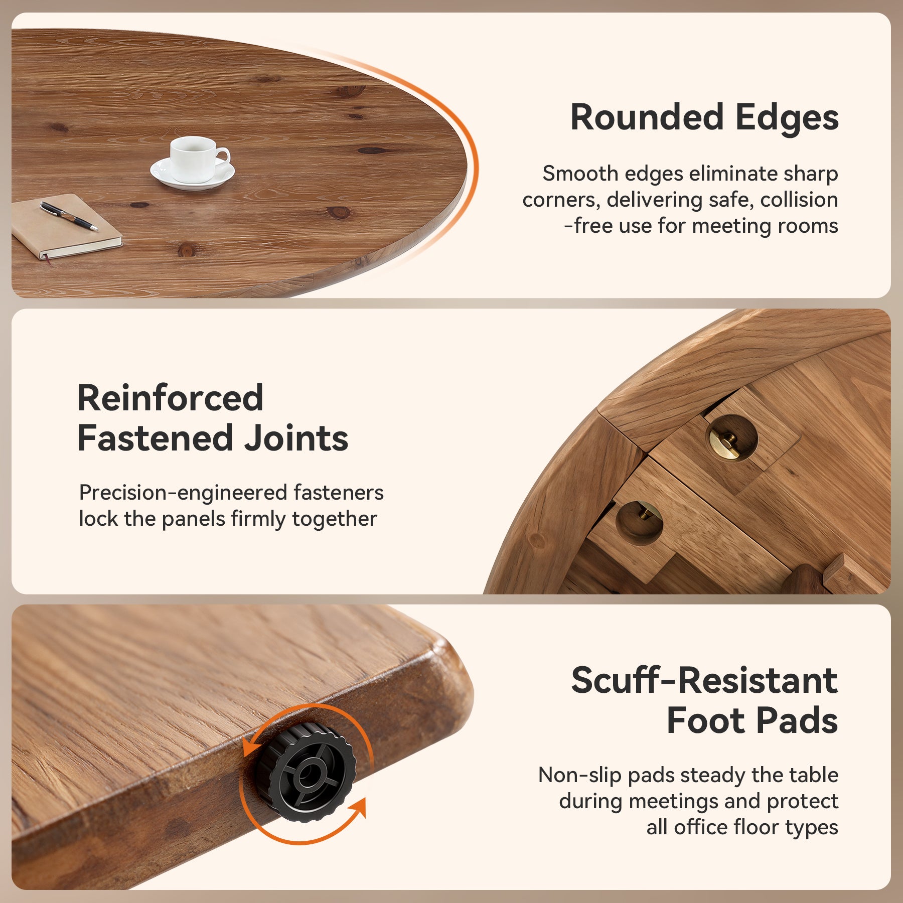 47.2" Round Conference Table, Solid Wood Office Meeting Table with Cross Pedestal Base for 4-6