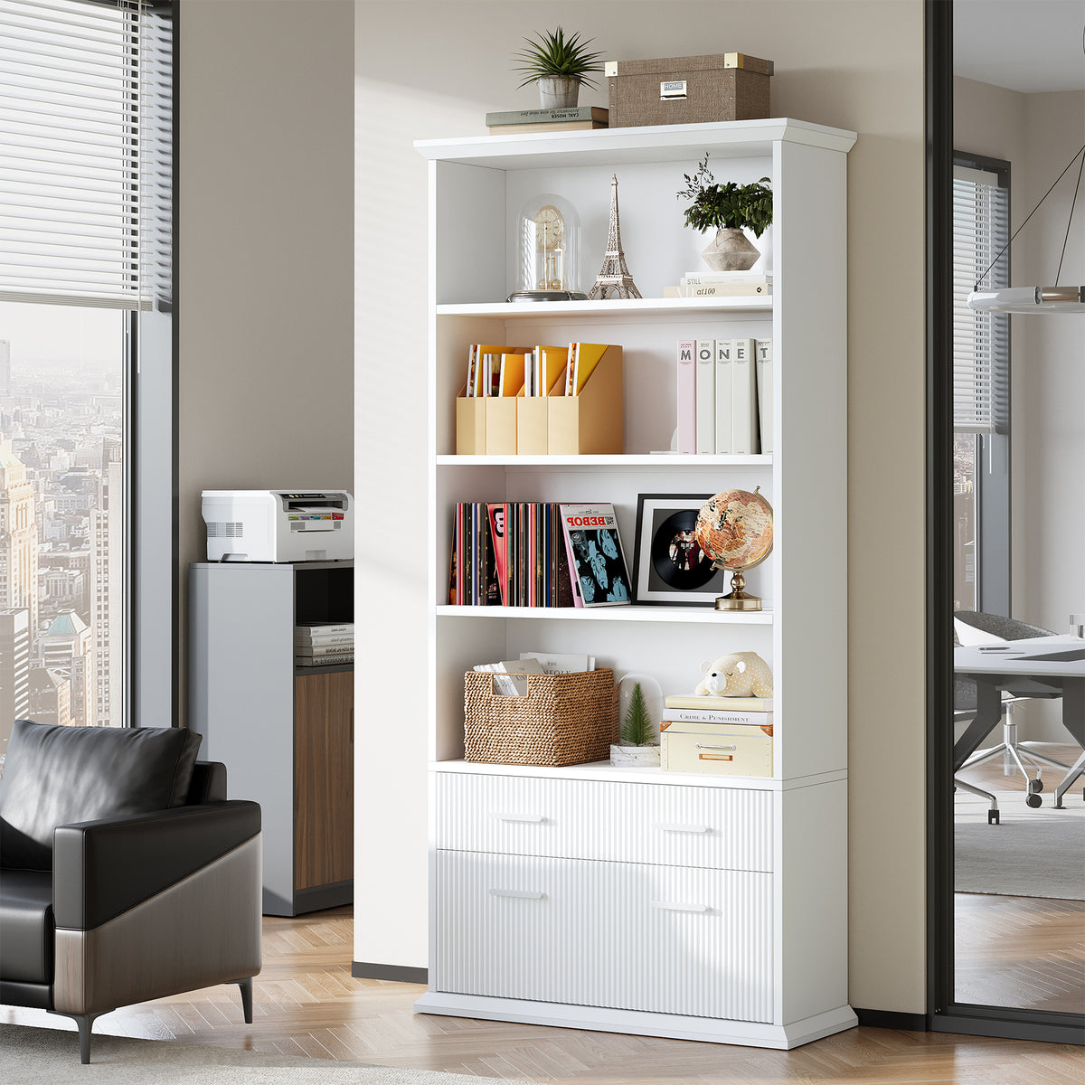 2-Drawer File Cabinet with 4-Tier Shelves, 71" Vertical Storage Cabinet for Home Office