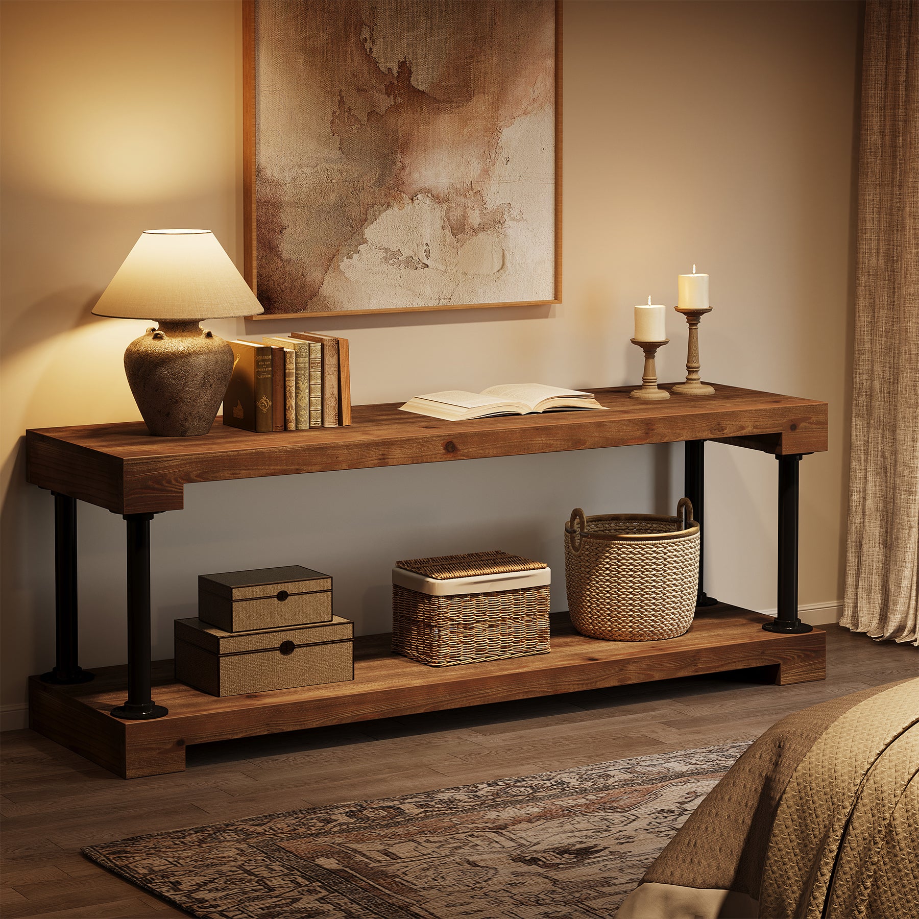 Tribesigns 63-Inch Solid Wood TV Stand, Vintage Media Console Table with Storage