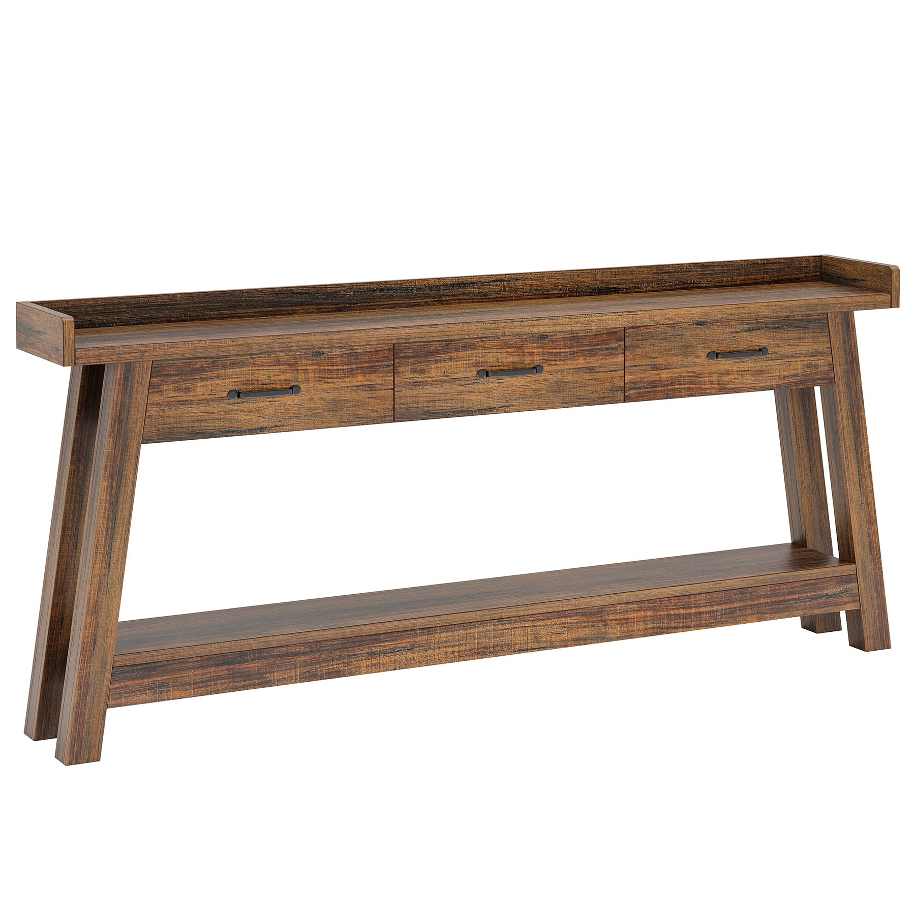 70.9" Console Table, 2-Tier Long Sofa Entryway Table with 3 Drawers and Raised Baffle