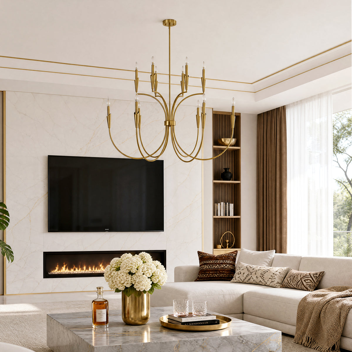 12-Light 45.5" Gold Chandelier, Modern Farmhouse Pendant Lighting