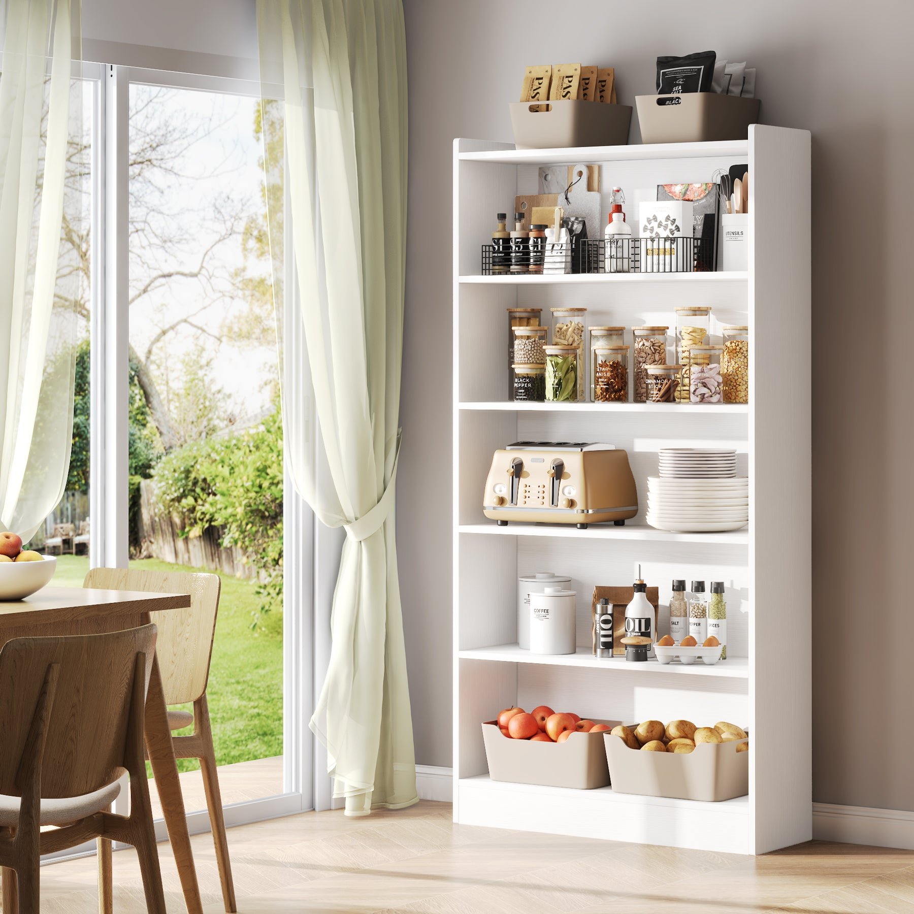 72" Tall Bookcase with 6 Open Shelves, Freestanding Wood Bookshelf