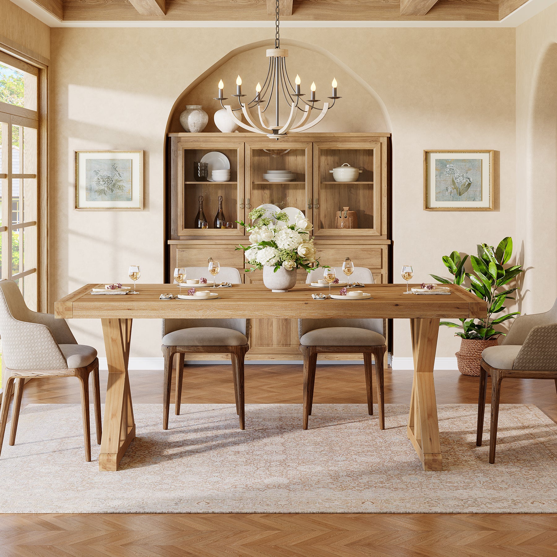 63" Solid Wood Dining Table, Rectangular Kitchen Table for 4-6