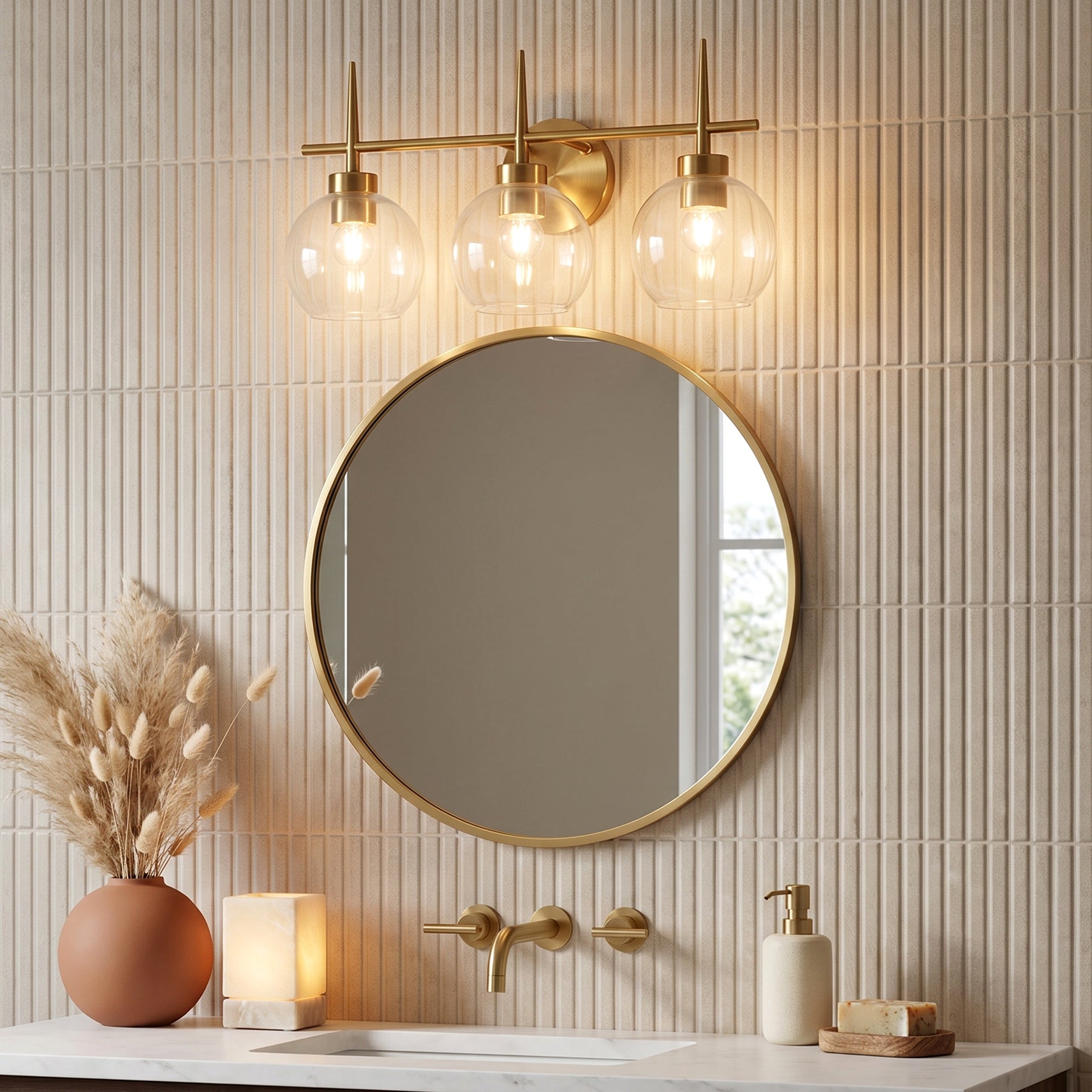 3-Light Bathroom Vanity Light, Modern Brass Finish Wall Sconce Fixture Over Mirror