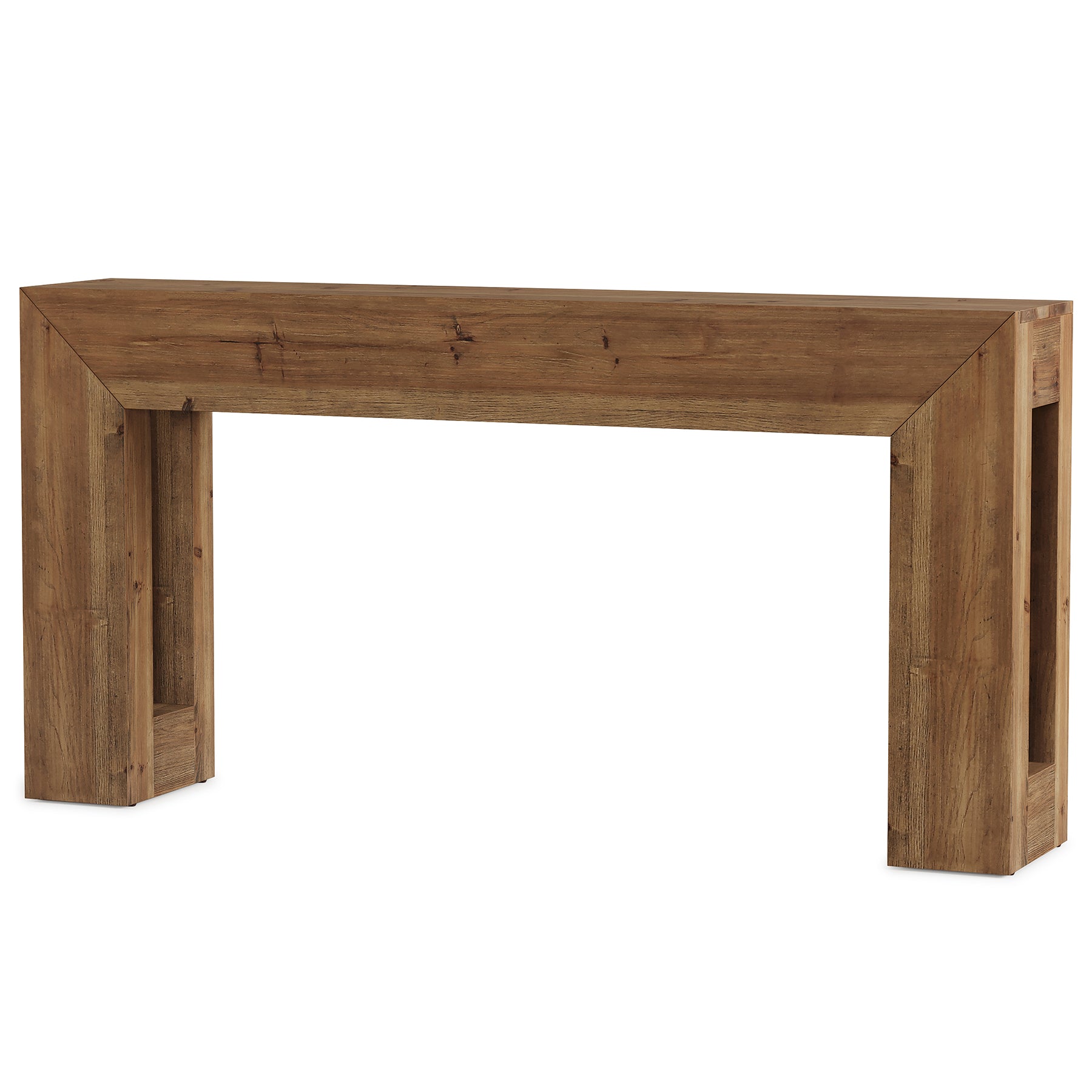 63-Inch Solid Wood Console Table with Geometric Frame, Natural Farmhouse Entryway Table