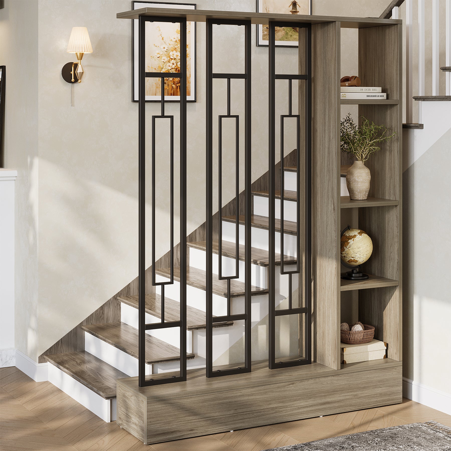 70.9" Wall Room Divider, Freestanding Wall Partition with Display Shelves