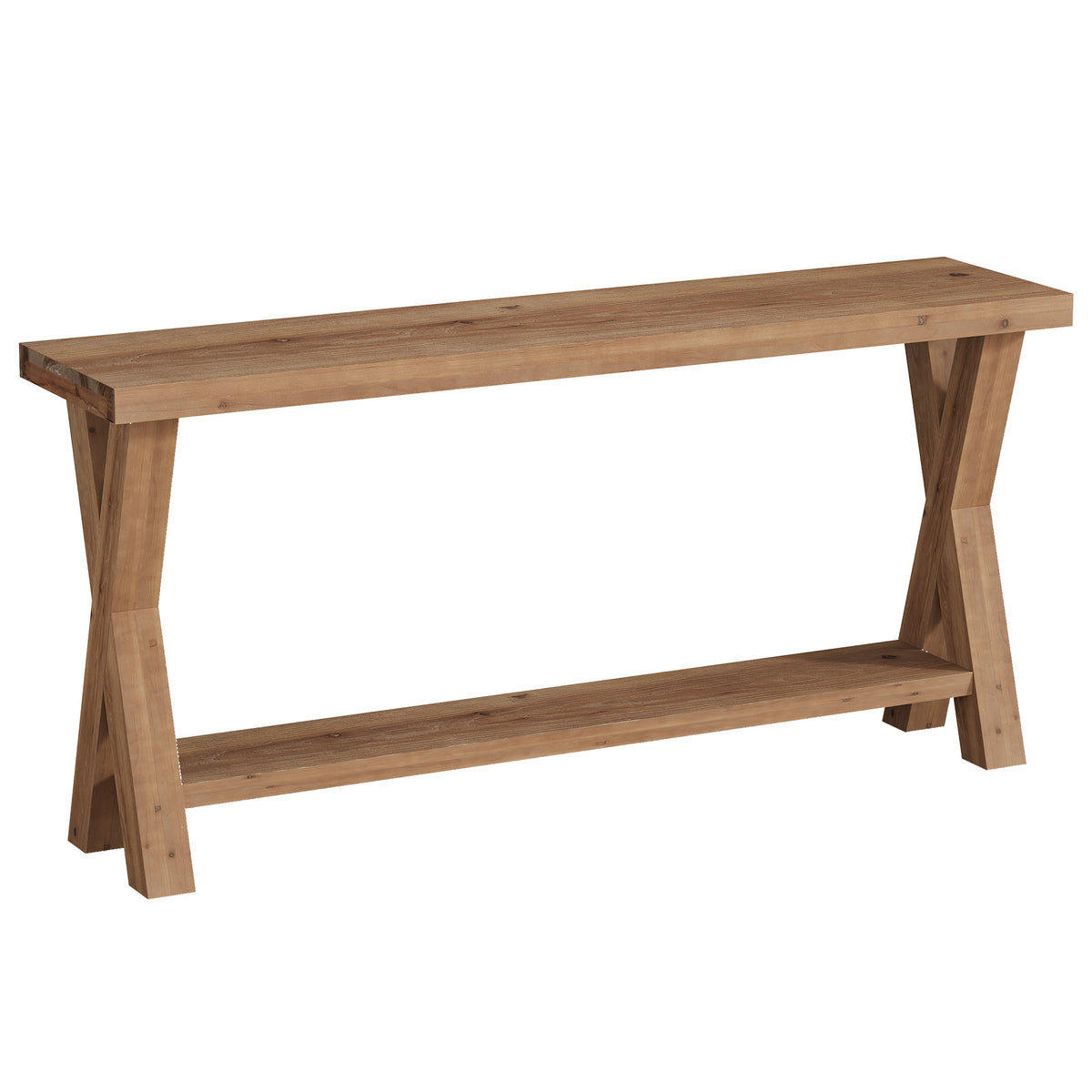 63" Solid Wood Console Table, 2-Tier Entryway Sofa Table with X-Brace Leg for Hallway