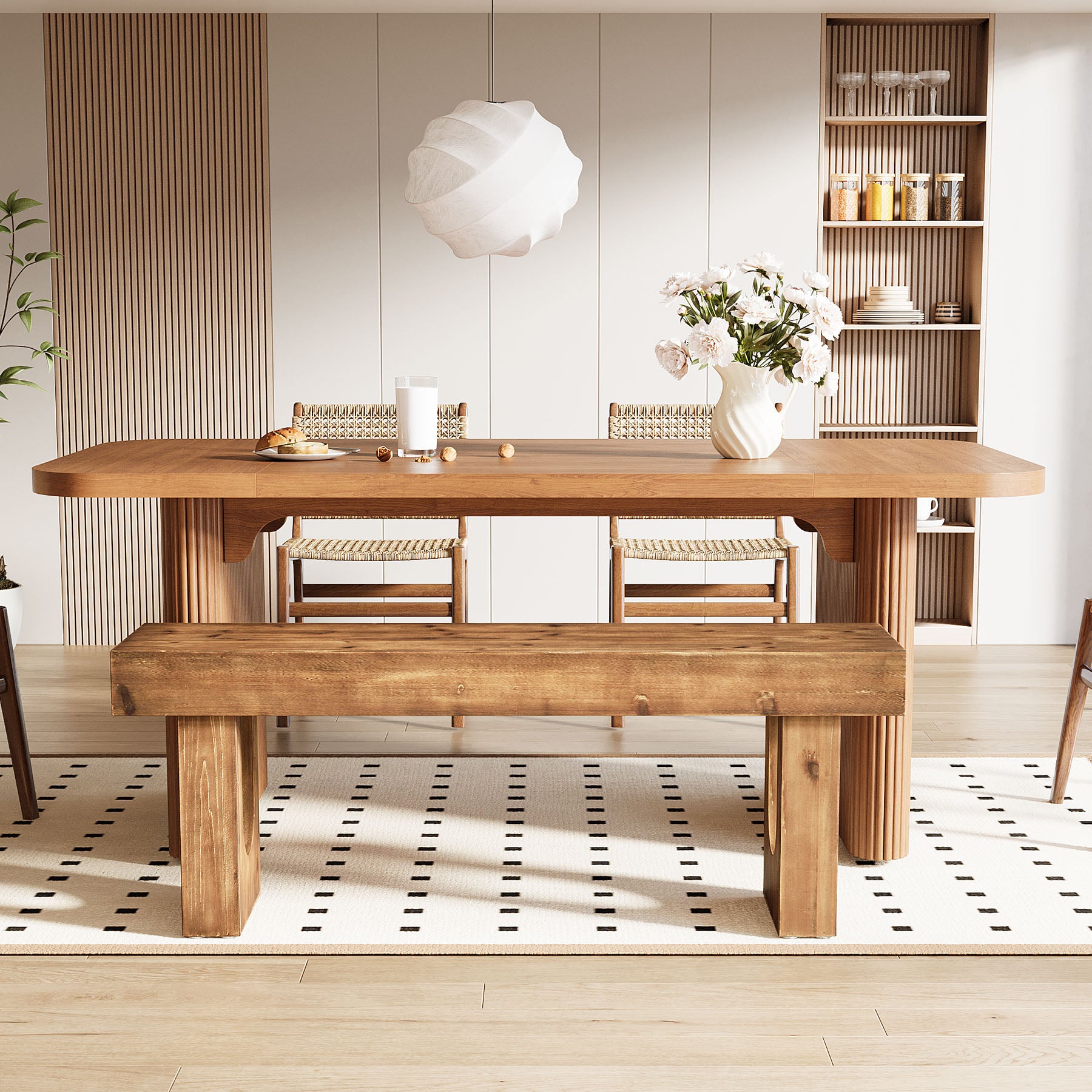 47" Wood Dining Bench, Farmhouse Kitchen Table Bench with Sturdy Legs