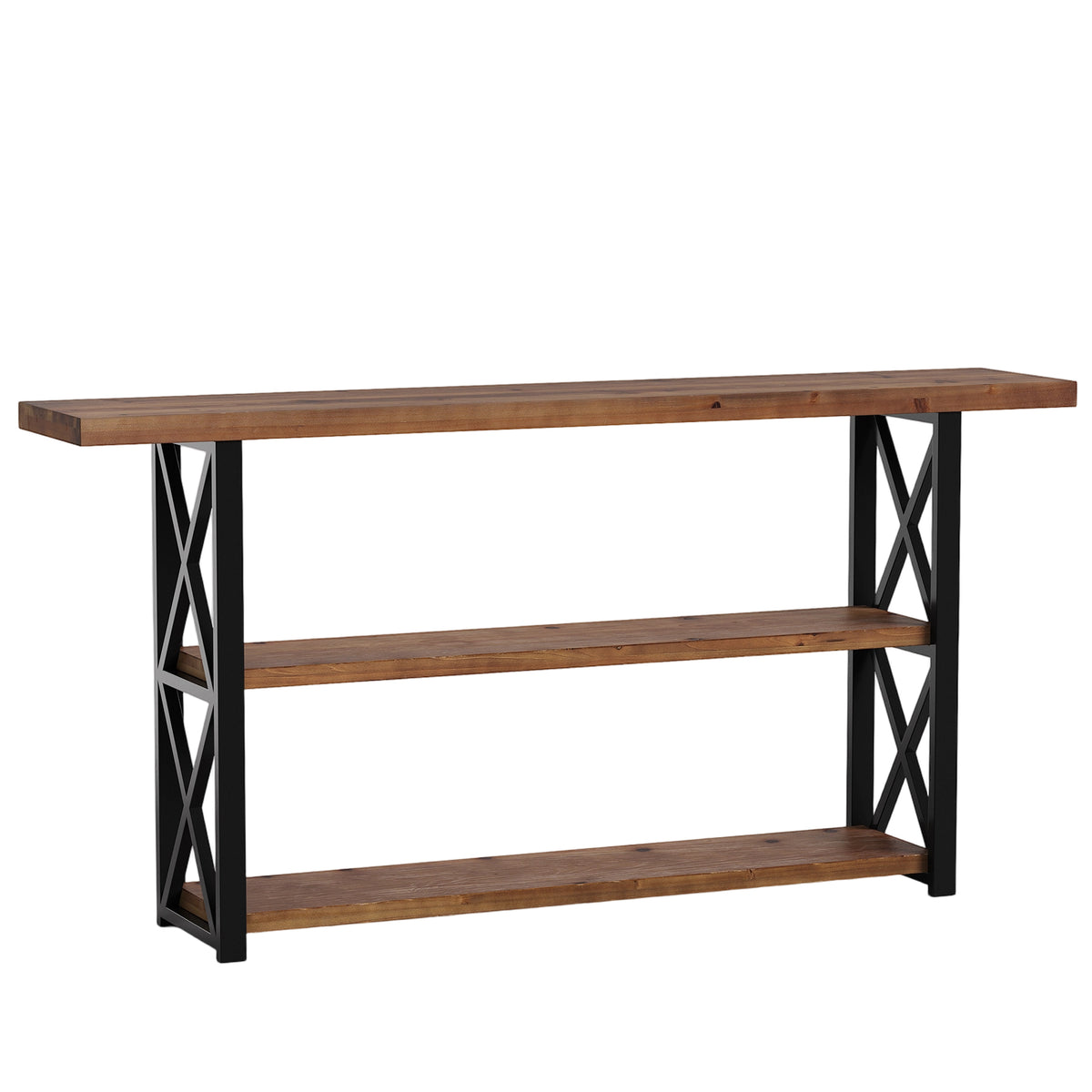63" Solid Wood Console Table, 3-Tier Narrow Behind Couch Sofa Table, Entryway