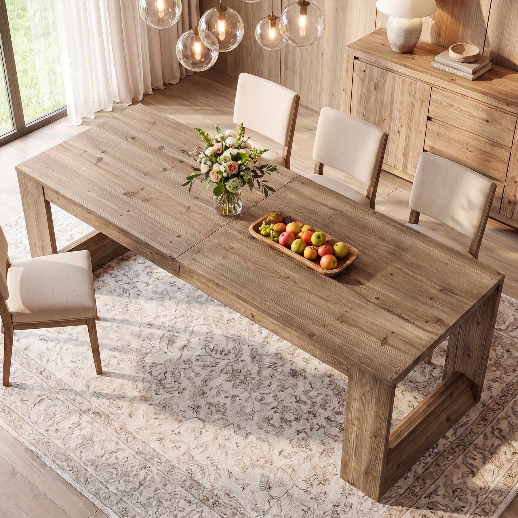 Solid Wood Dining Table, 86.6" Rectangular Kitchen Table for 8-10 People