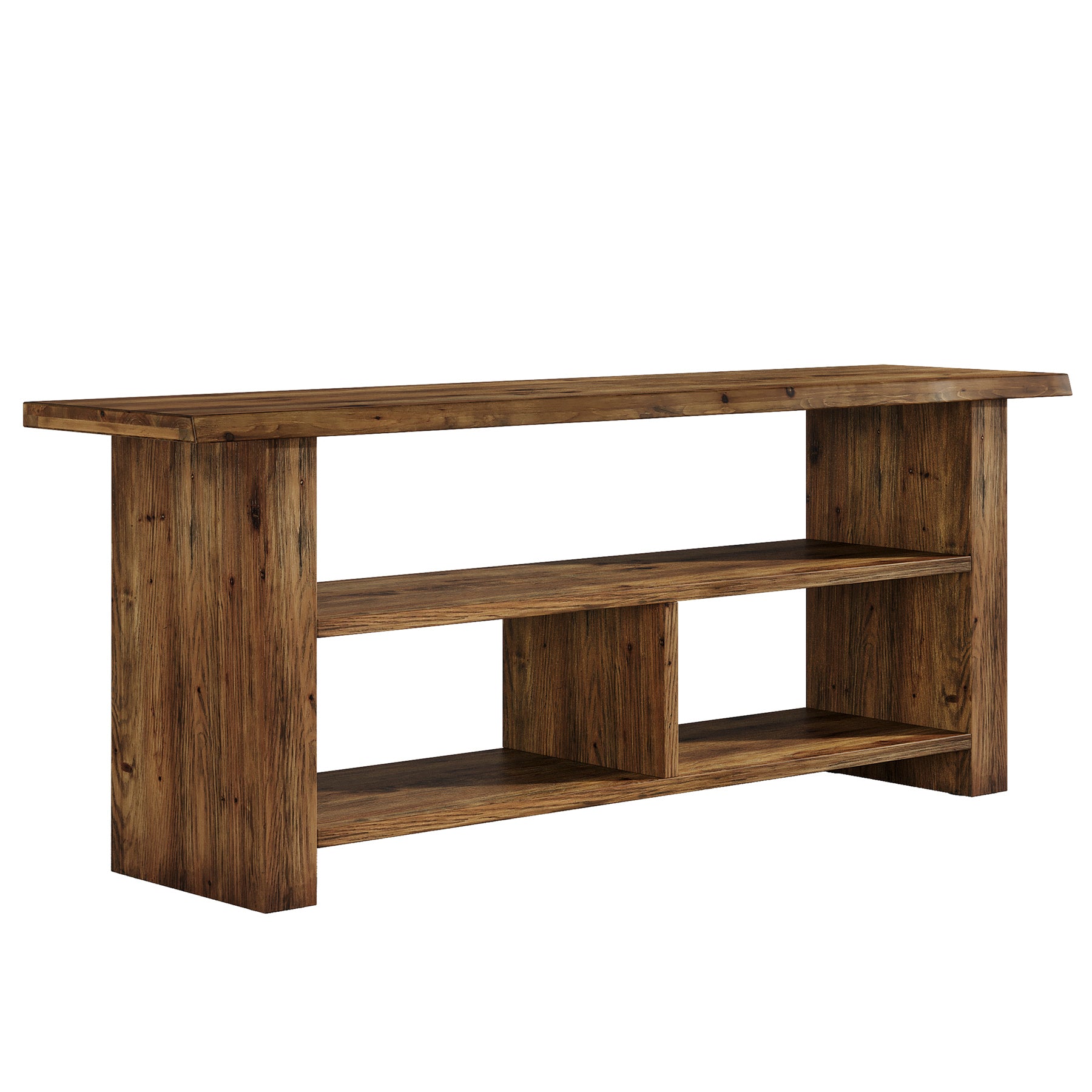 63" Solid Wood TV Stand for Up to 75 Inch TVs, Farmhouse Media Console with Open Storage Shelves