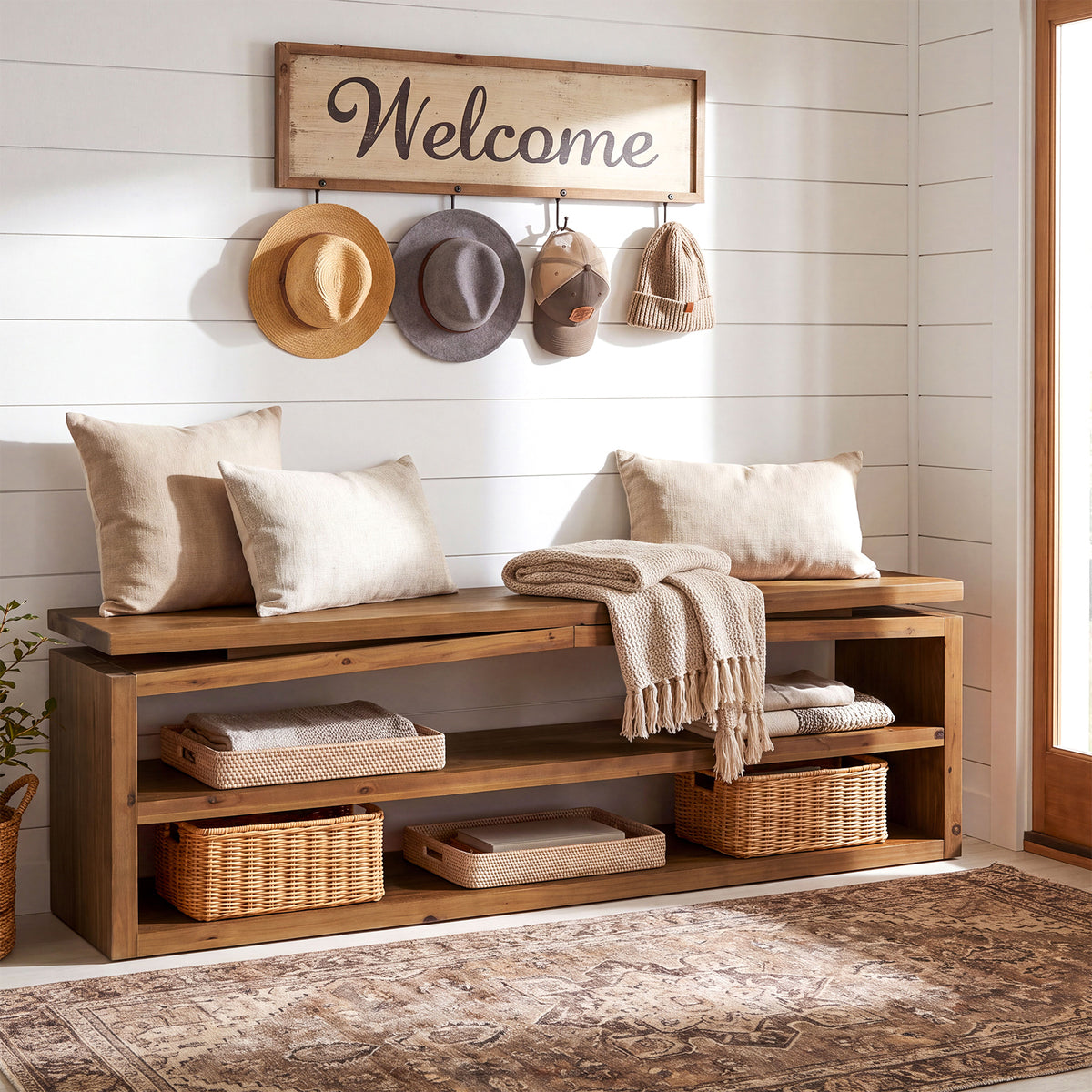 63" Farmhouse Solid Wood Console Table, 3-Tier Entryway Sofa Table with Open Shelves