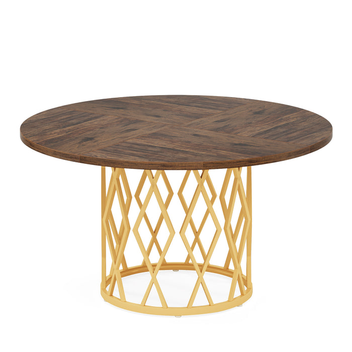 Round Dining Table for 4-6, 47.2" Circle Kitchen Dinner Table with Metal Base