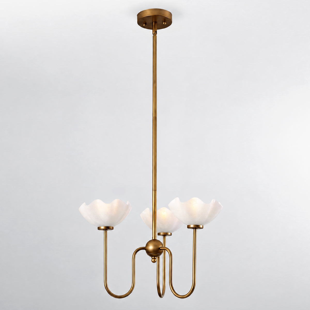 3-Light 20" Gold Floral Glass Chandelier, Modern Pendant Light