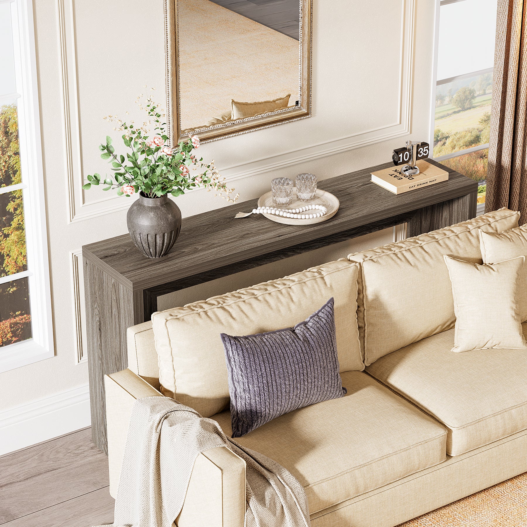 55" Farmhouse Console Table with Storage, Narrow Wooden Entryway Sofa Table for Hallway, Foyer, or Living Room