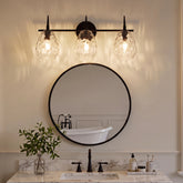 3-Light 22" Bathroom Vanity Light, Matte Black Wall Sconce with Hammered Glass 3