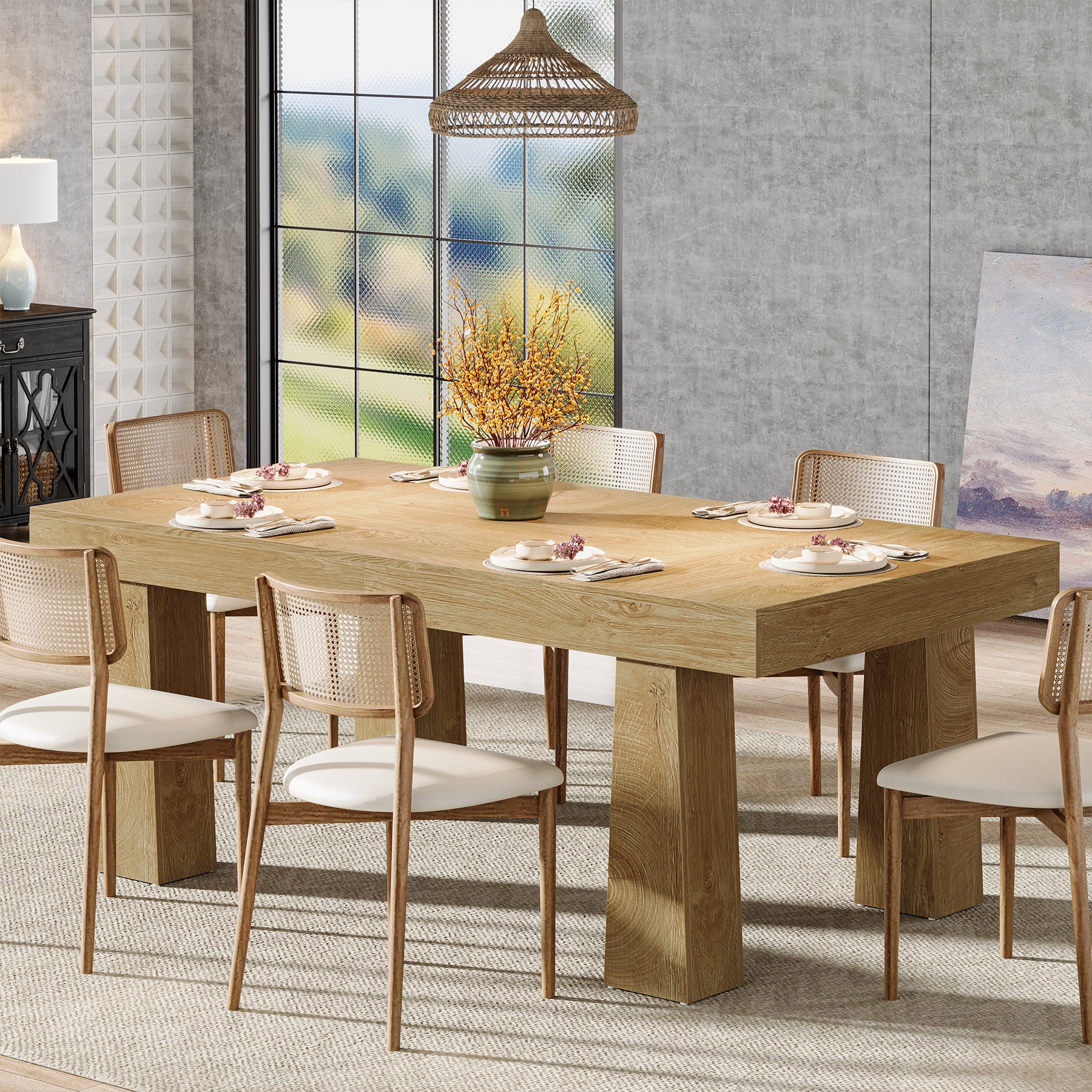 Modern Kitchen Table, 63" Dining Table Dinner Table for 4-6