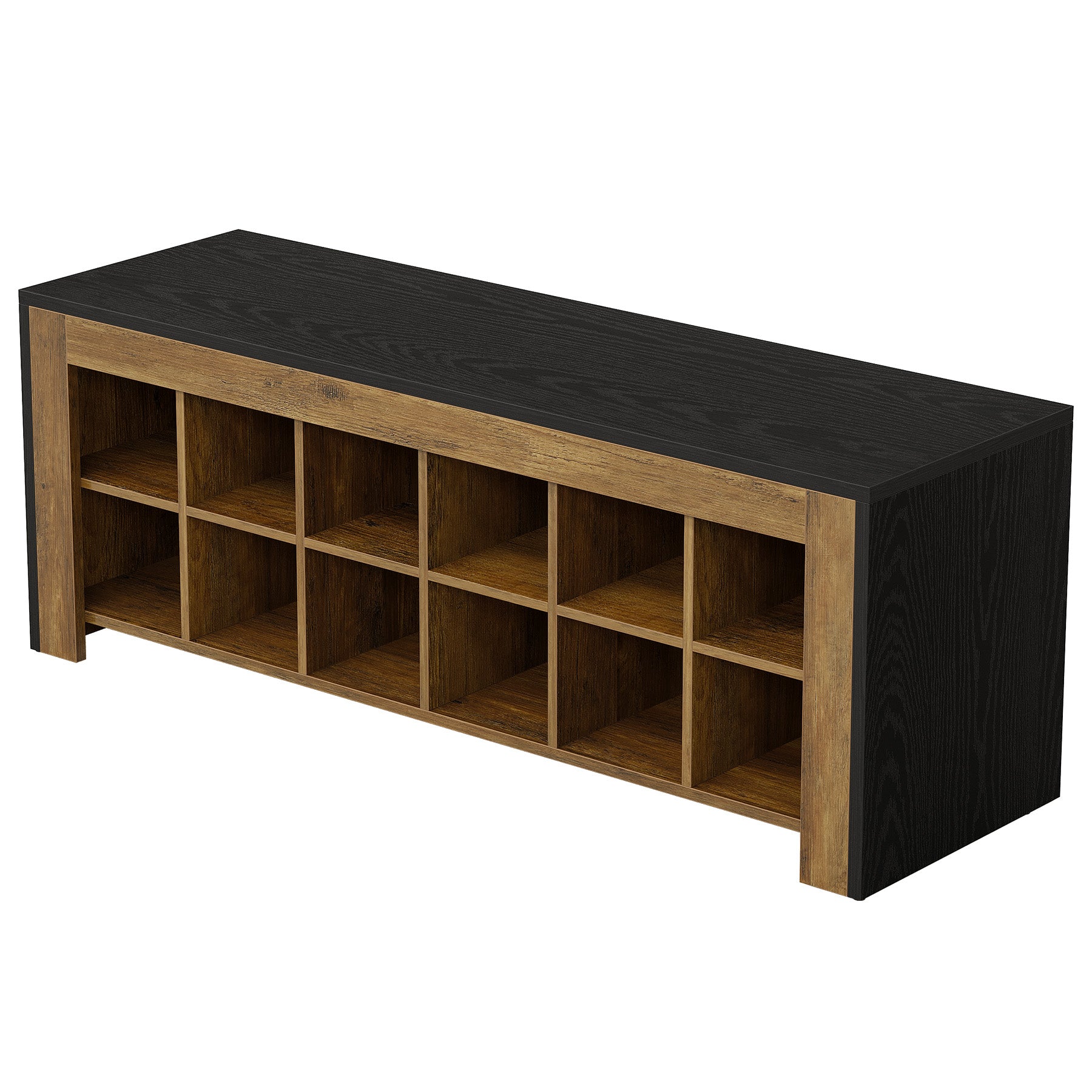 48" Farmhouse Entryway Bench, Shoe Storage Bench with 12 Cubbies for Hallway