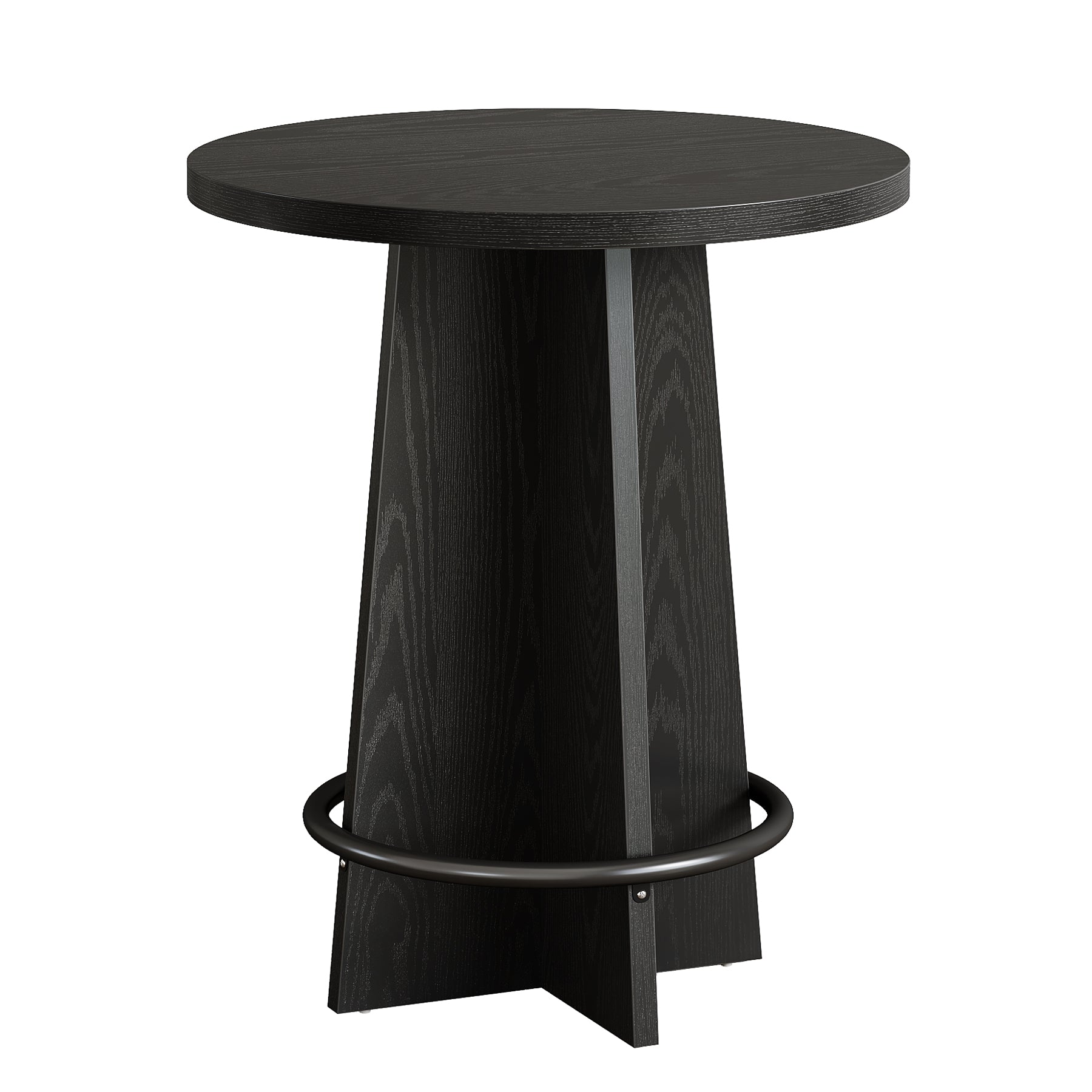 37.4" Bar Table, Wooden Bistro Pub Table with Metal Ring Footrest
