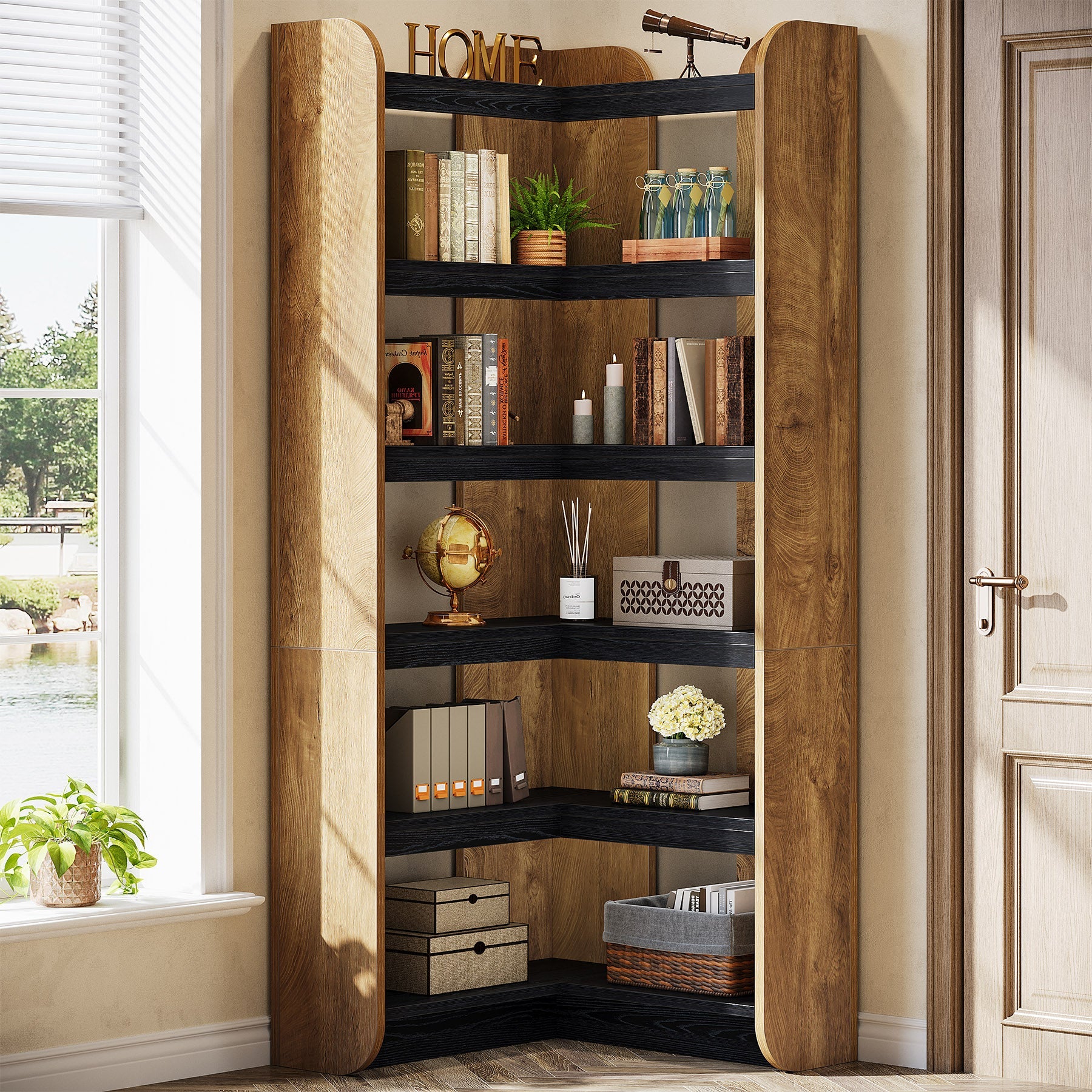 6-Tier Corner Bookshelf, 70.9" Bookcase Display Rack with Open Shelves