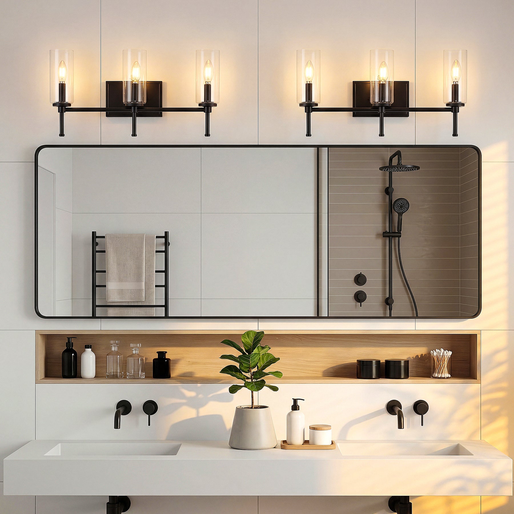 3-Light Vanity Light Fixture, Modern Bathroom Wall Sconce with Clear Glass Shades