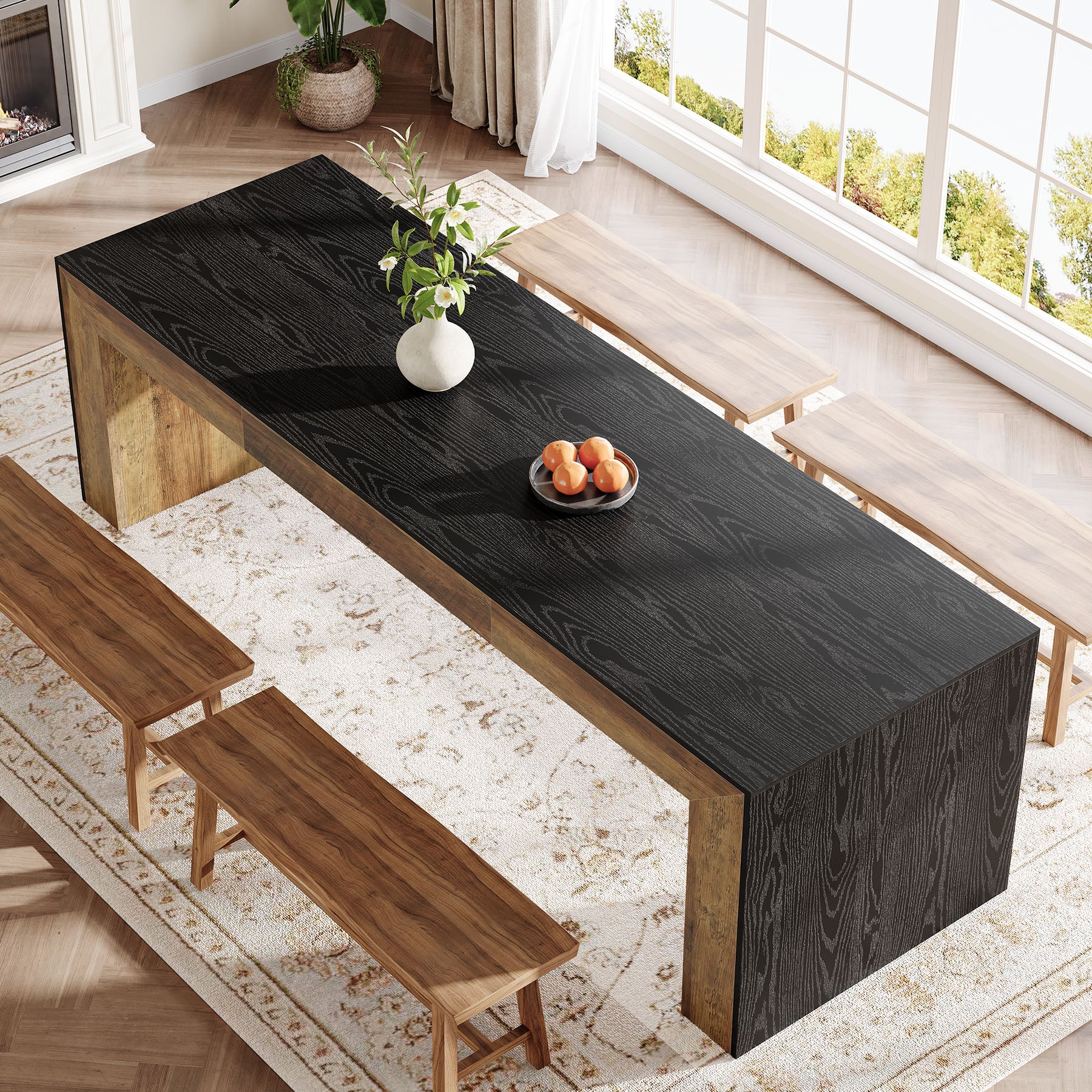 86.6" Long Dining Table, Rectangular Kitchen Table for 6-8 People