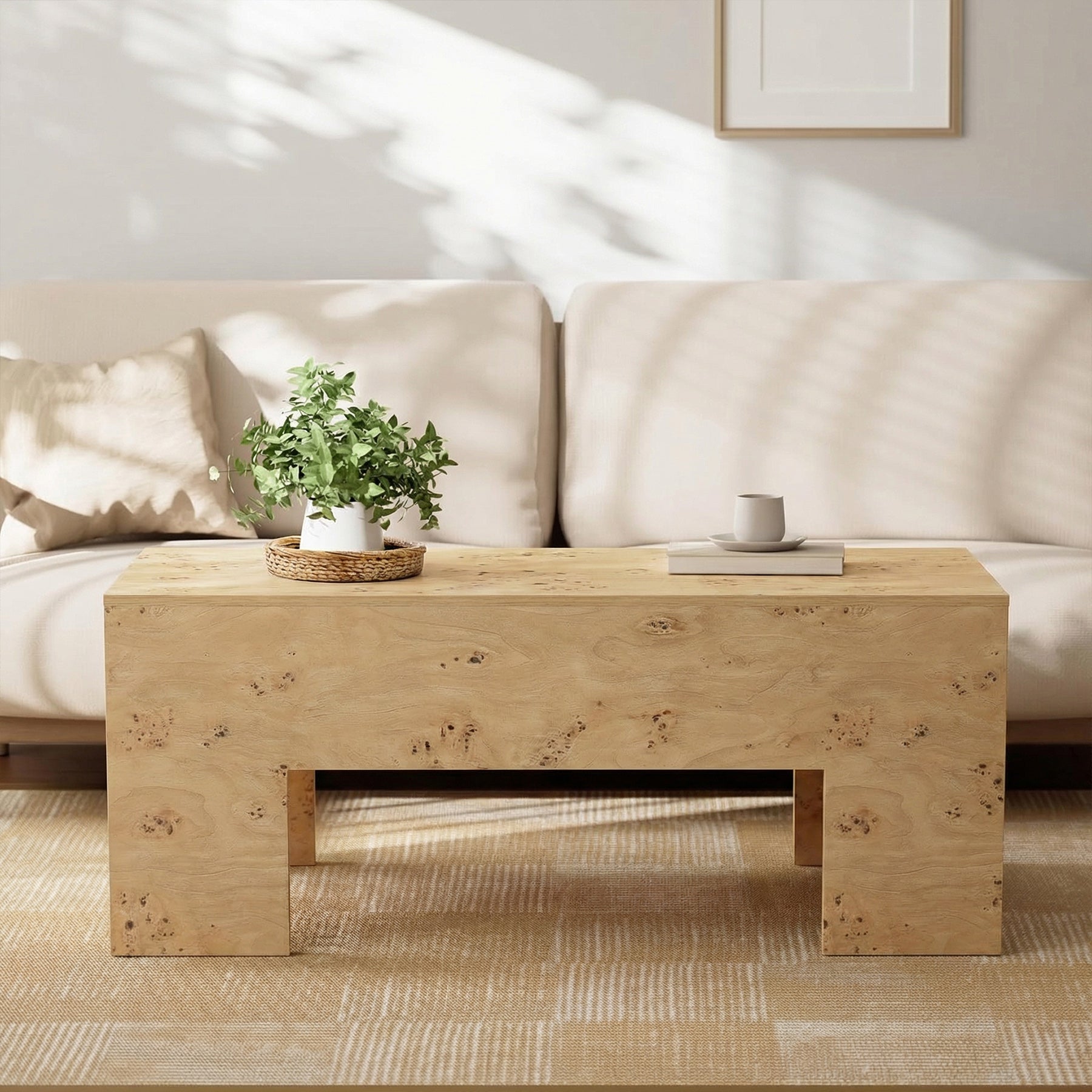 Tribesigns 55.12" Wood Coffee Table, Burl Veneer Center Table for Living Room