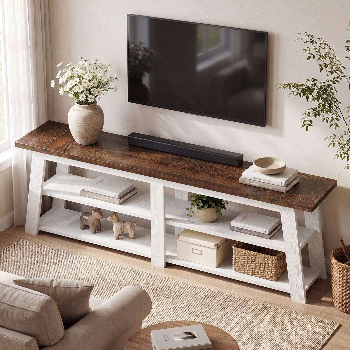 78.7" Solid Wood TV Stand Fits TVs up to 85", 3-Tier Entertainment Center for Living Room