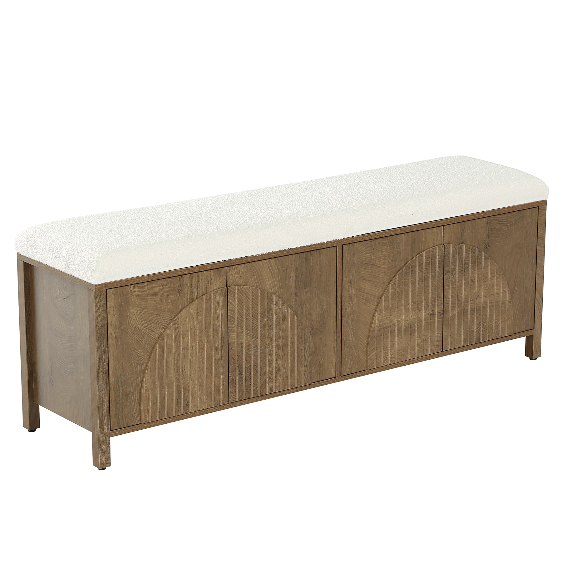 55" Entryway Bench, 2-Tier Shoe Storage Bench with Thickened Padded Seat Cushion