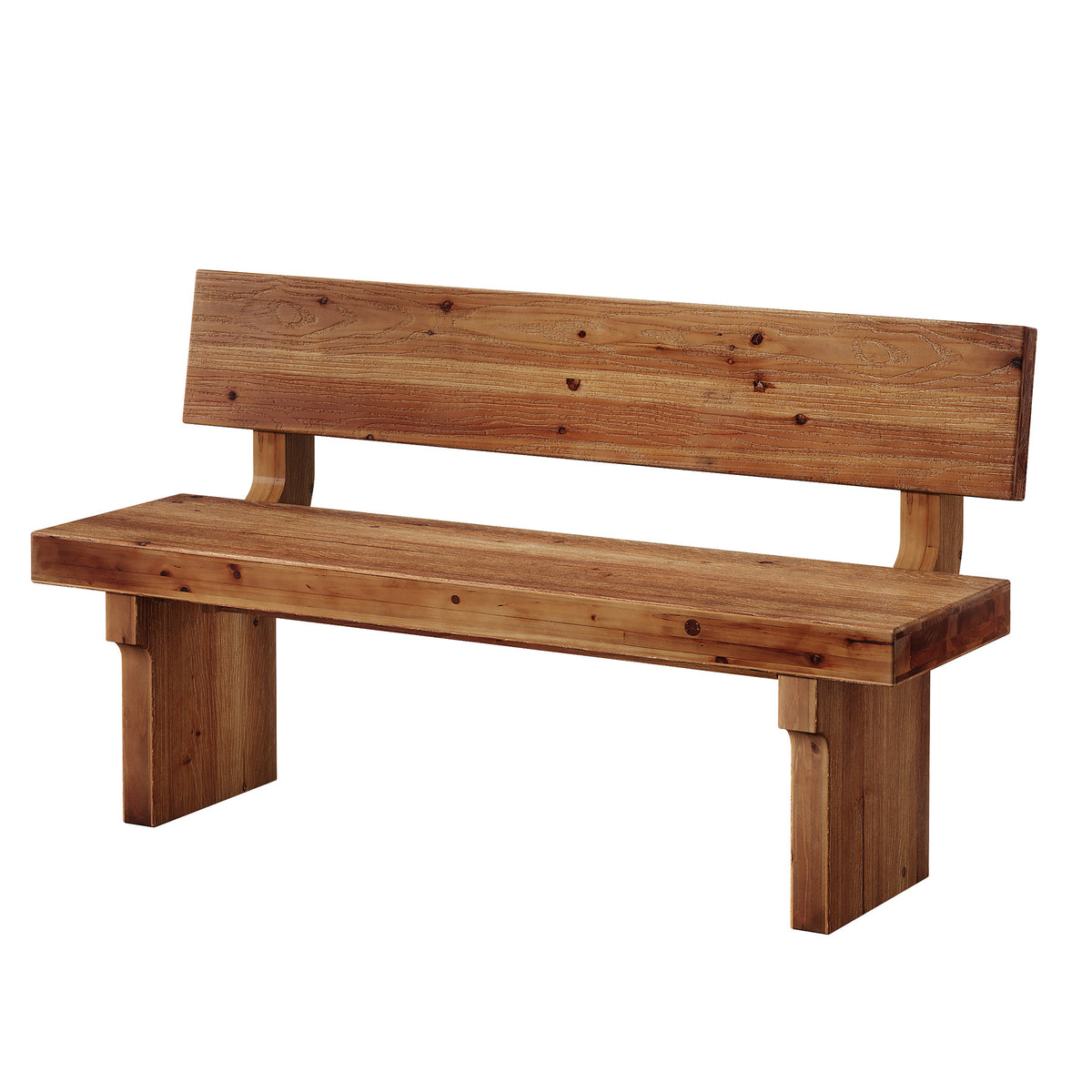 55" Solid Wood Dining Bench with Backrest, Kitchen Bench for Breakfast Nook