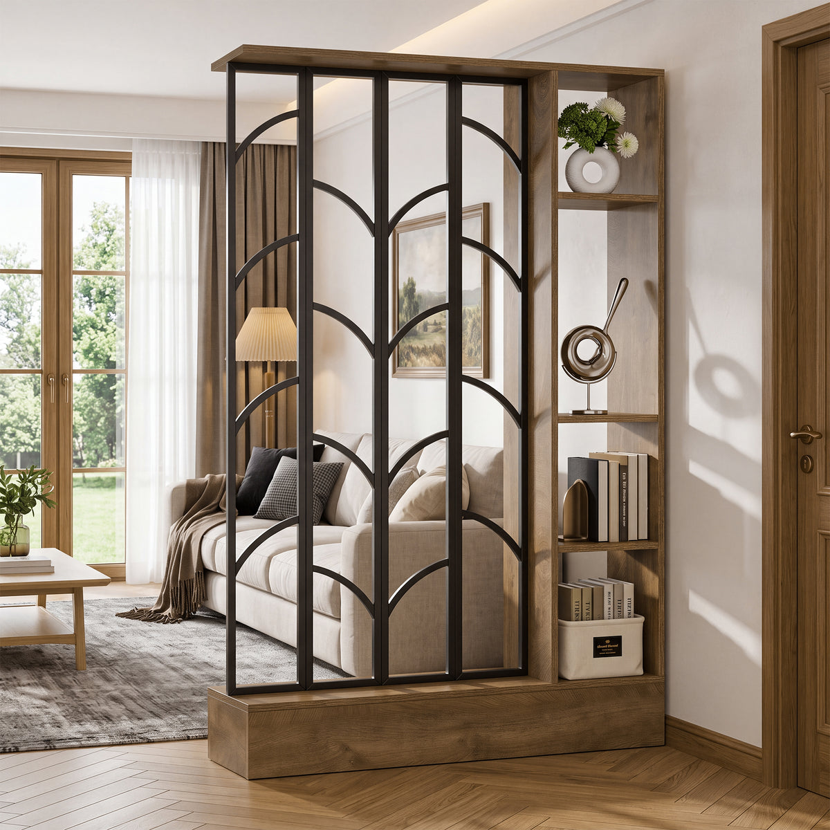 71" Tall Freestanding Room Divider with Shelves, Storage Partition Screen