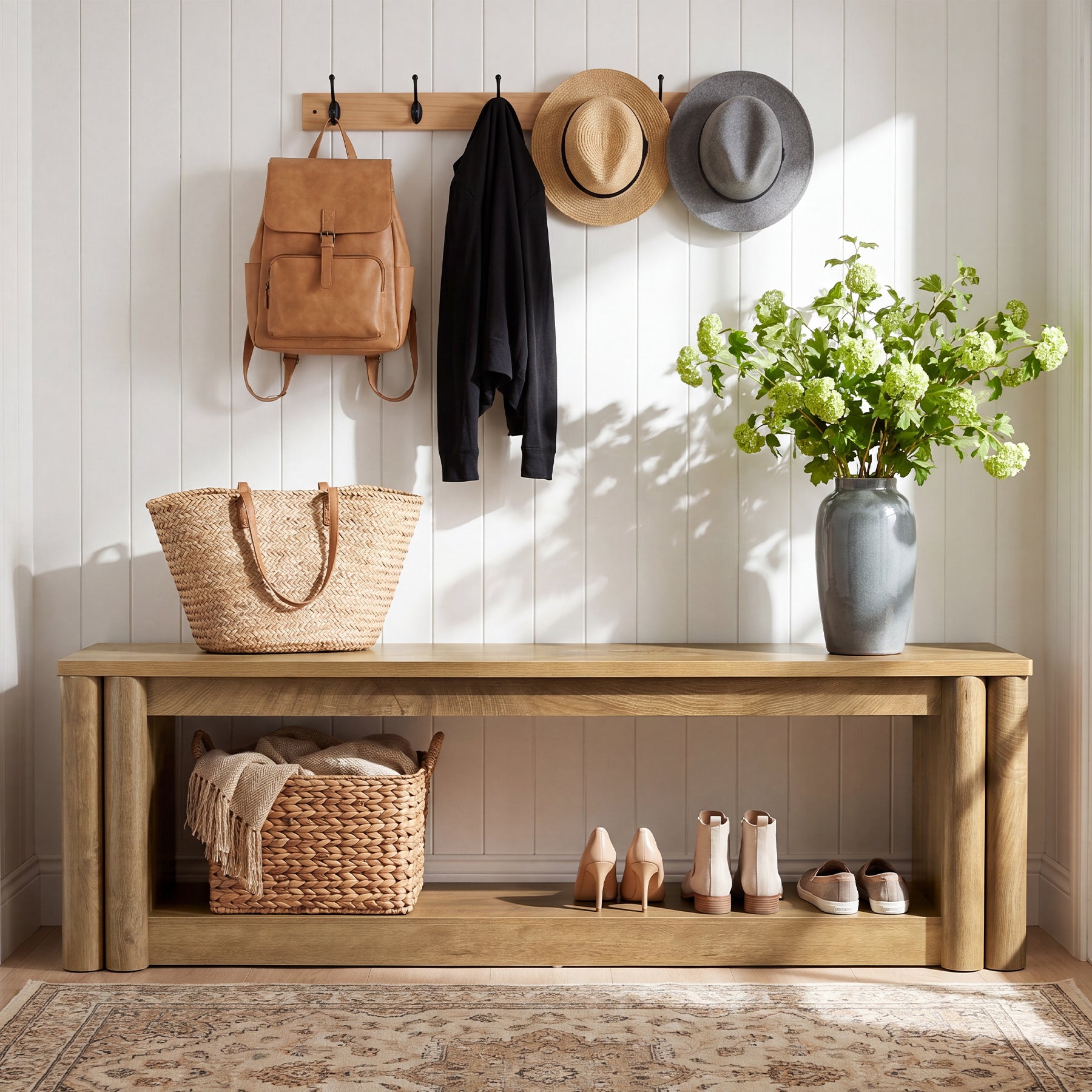 70.8" Entryway Shoe Bench, 2-Tier Benches Seat with Storage