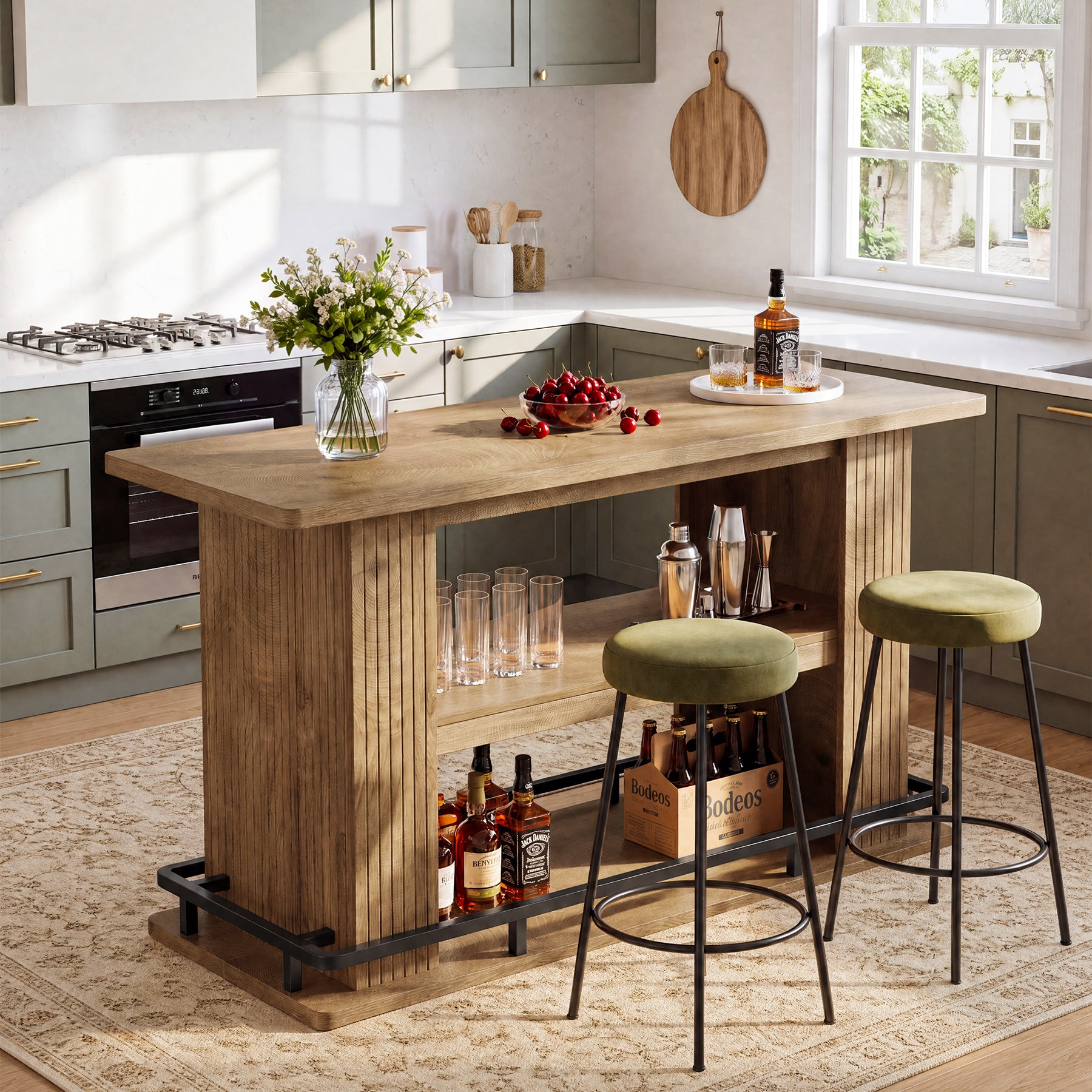 63" Bar Table, 3-Tier Counter Height Pub Table with Metal Footrest for Kitchen, Bistro