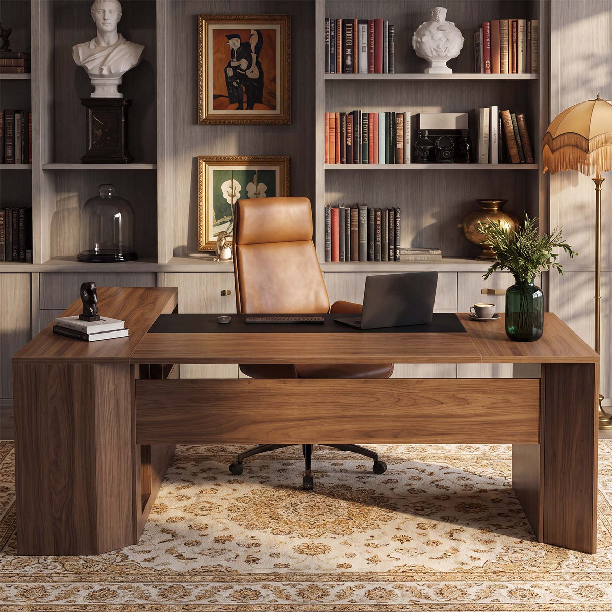 79" L-Shaped Executive Desk with File Cabinet, Modern Computer Desk with Storage for Home Office