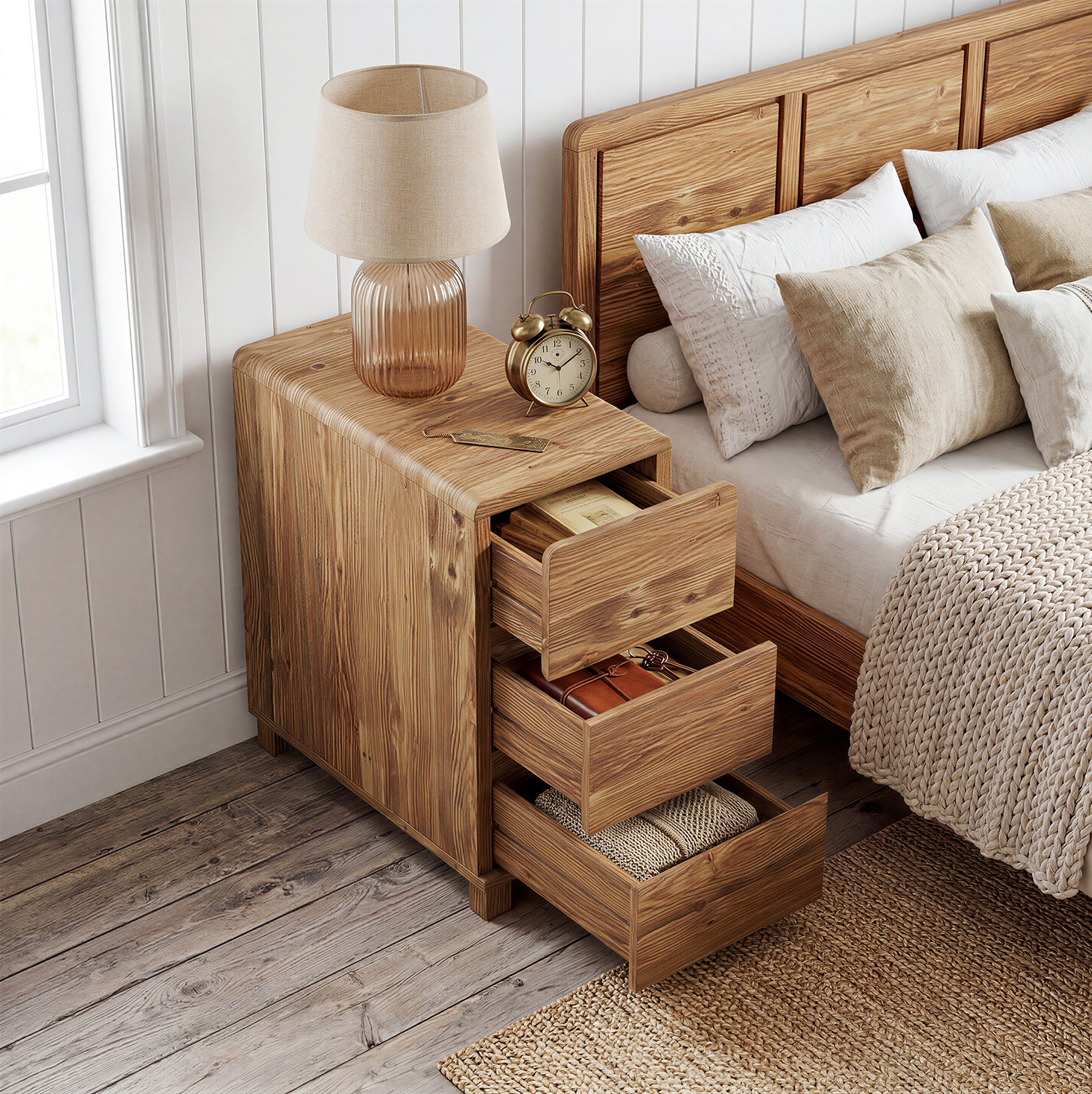 Tribesigns 3-Drawer Nightstand, Solid Wood Bedside Table for Bedroom