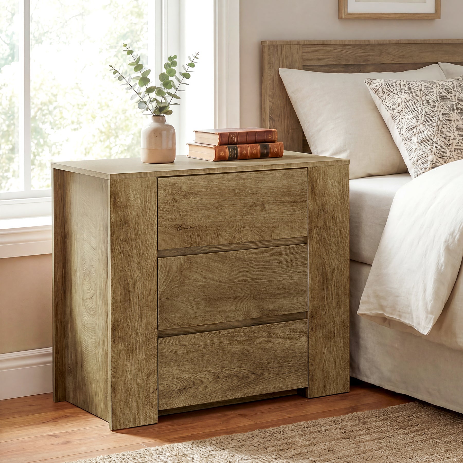 Oversized Nightstand with 3 Drawers, 31.5" Wide Bedside Table with Storage