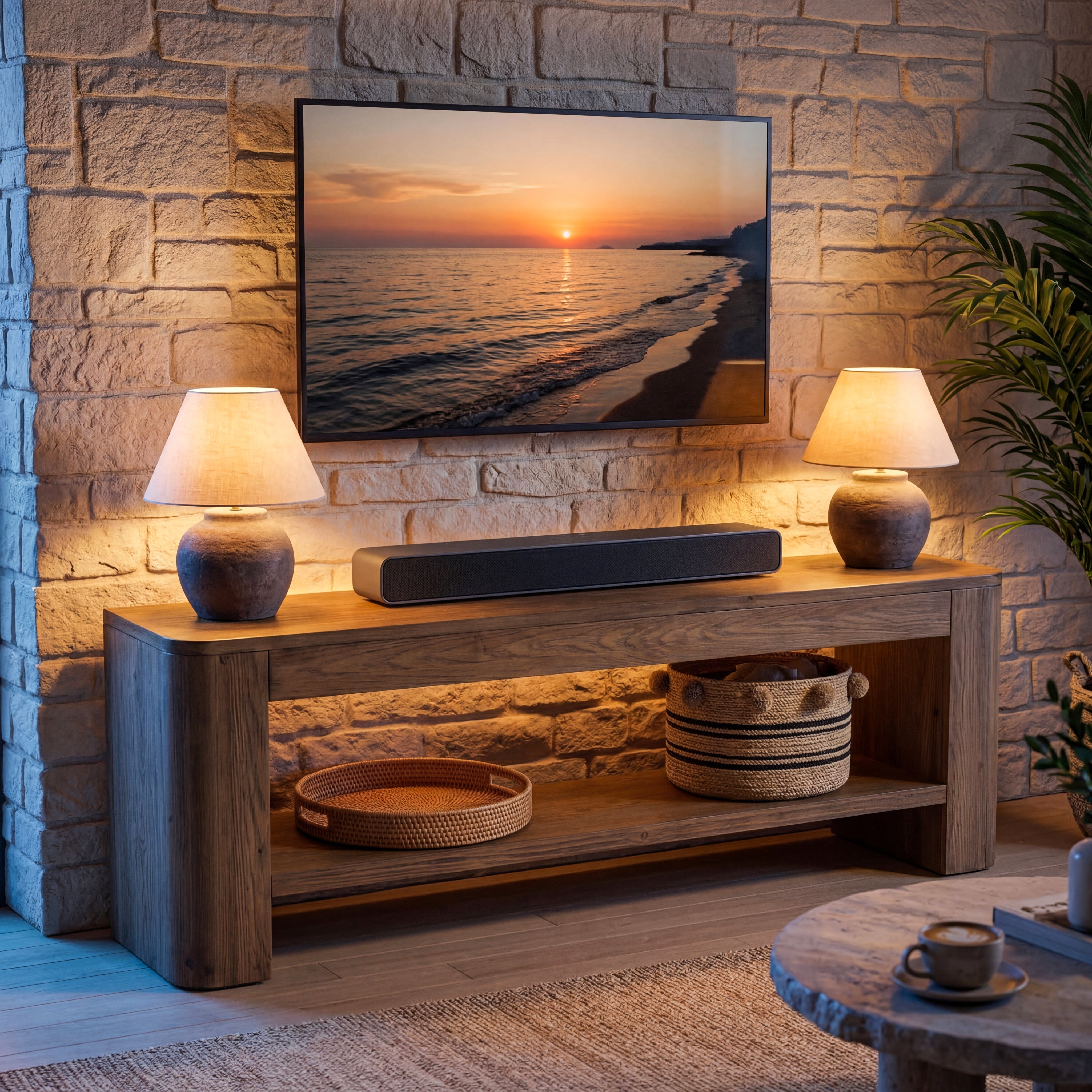 59“ Solid Wood TV Stand for 55–65 Inch TVs, Farmhouse Media Console with Open Shelves for Living Room or Bedroom