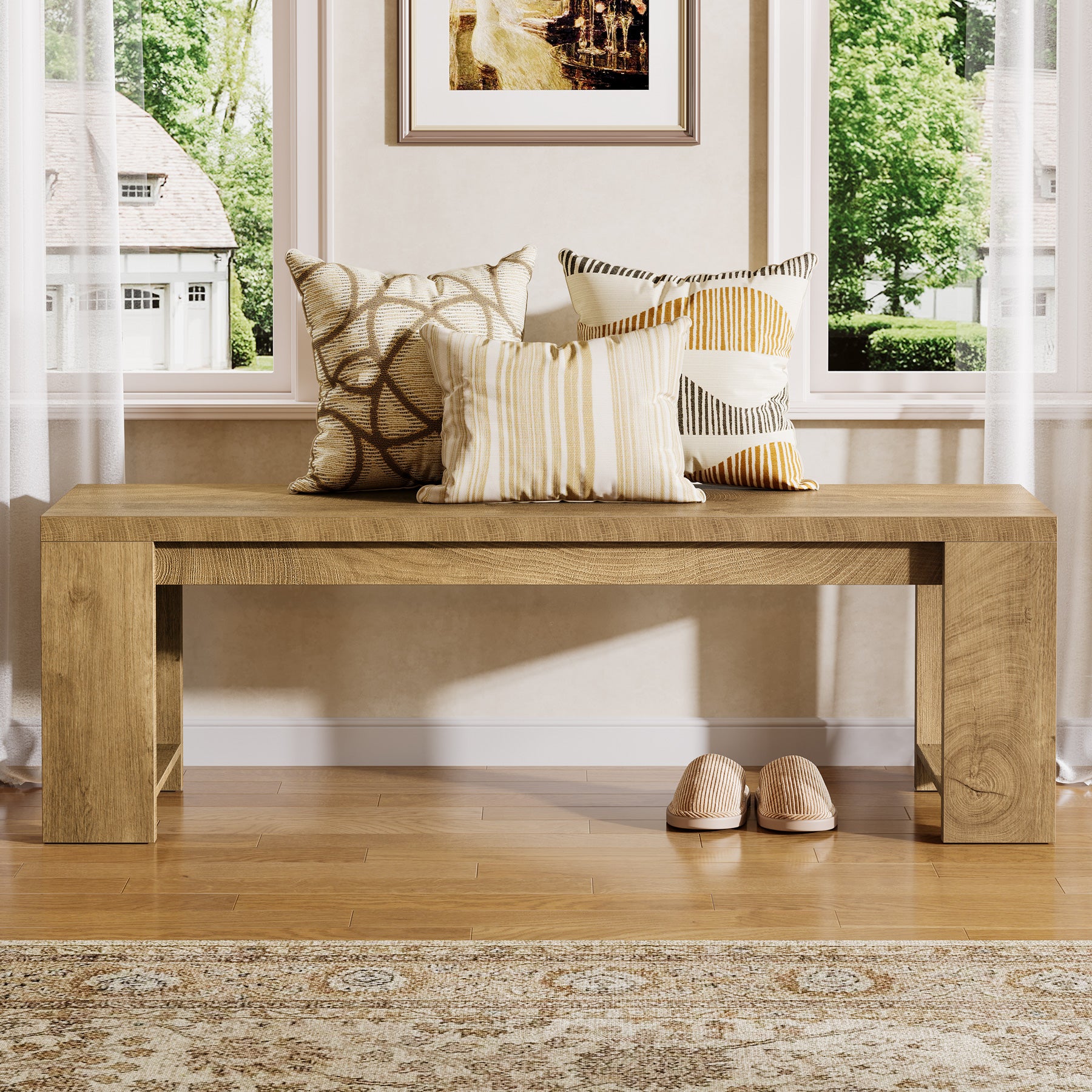 47.2” Entryway Bench, Farmhouse Shoe Bench for Hallway