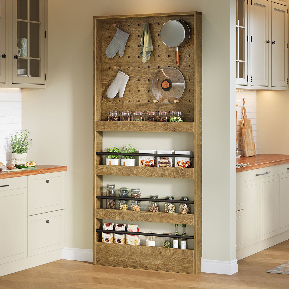 70" Tall Behind-the-Door Bookshelf with Pegboard & Hooks, Slim Wall-Mounted Storage