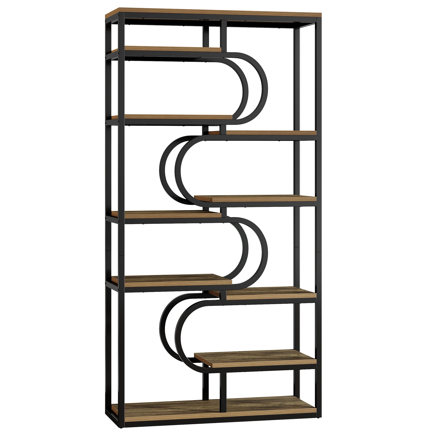 71" Bookshelf, Industrial Etagere Bookcase with Open Storage Shelves