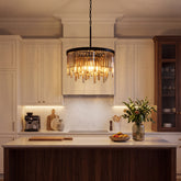 20" Modern Crystal Chandelier, 6-Light Black Pendant Light with Amber Crystal 3