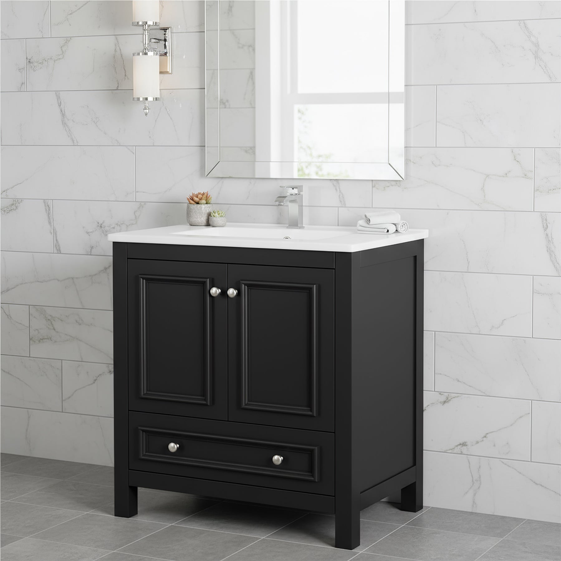 30" Bathroom Vanity, Modern Vanity Cabinet with Ceramic Basin and 1 Drawer