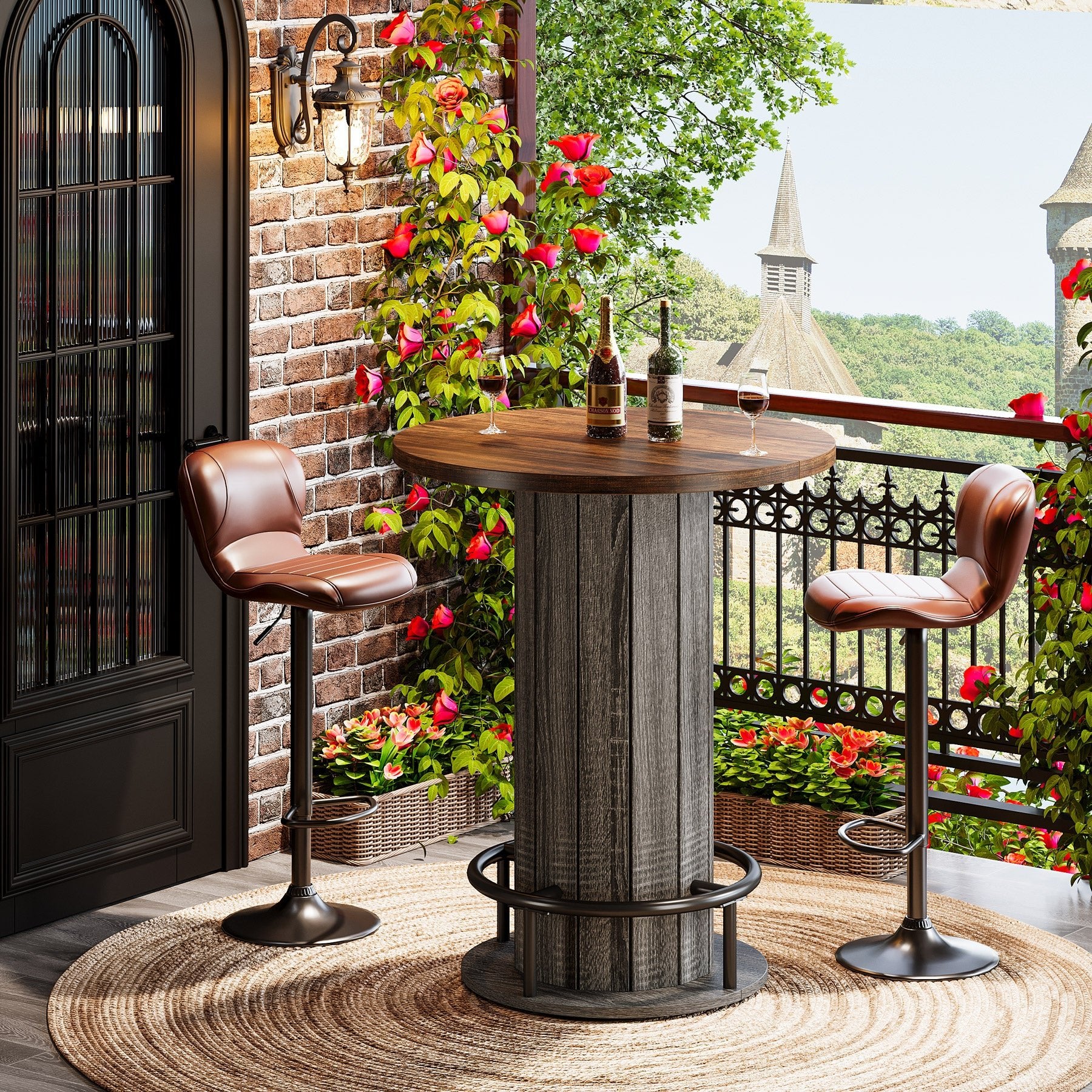 31" Bar Table, Round Bistro Pub Table with Footrest for Dining Coffee Cocktail(Only Table)