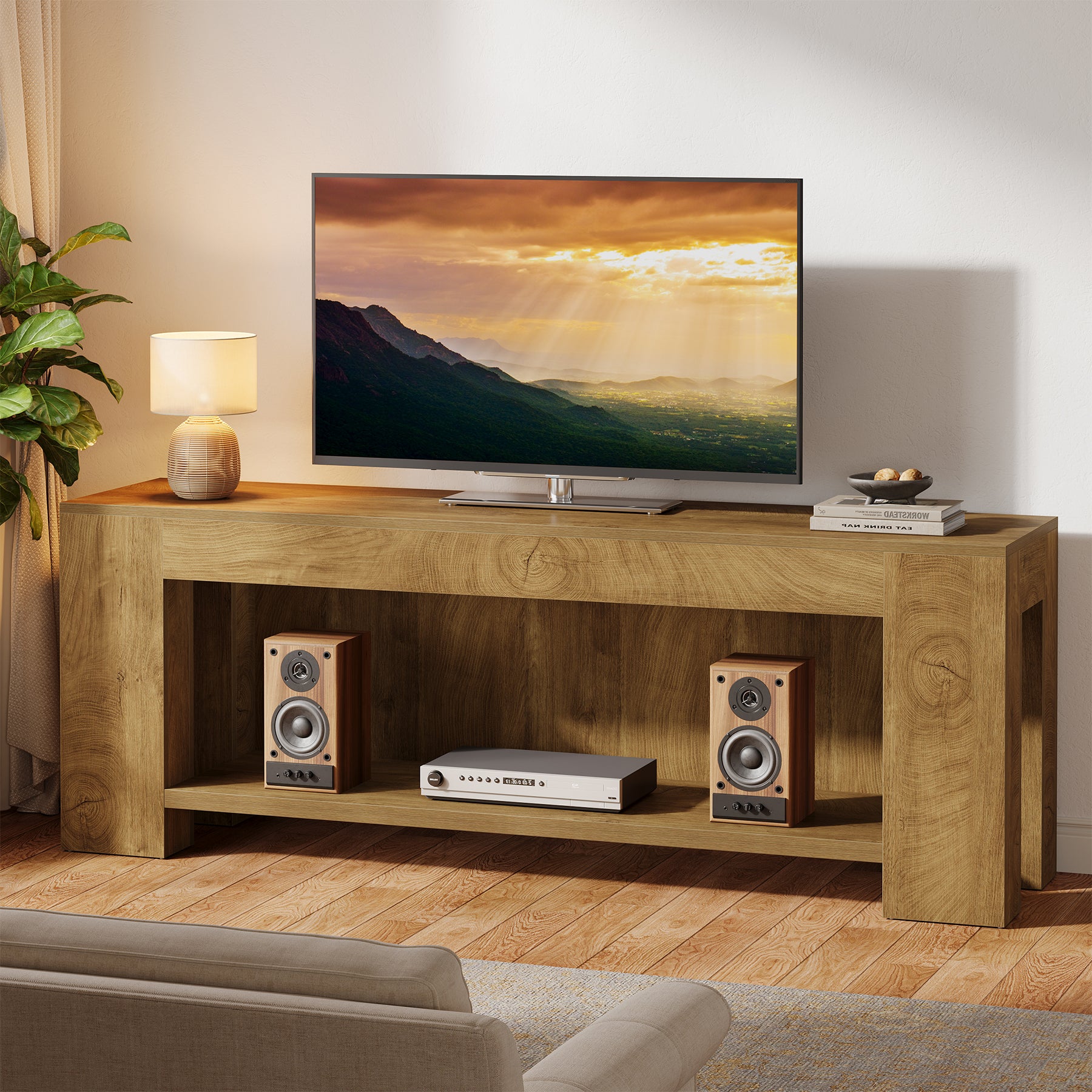 63" TV Stand, Entertainment Center with Open Shelves for Up to 75" TVs