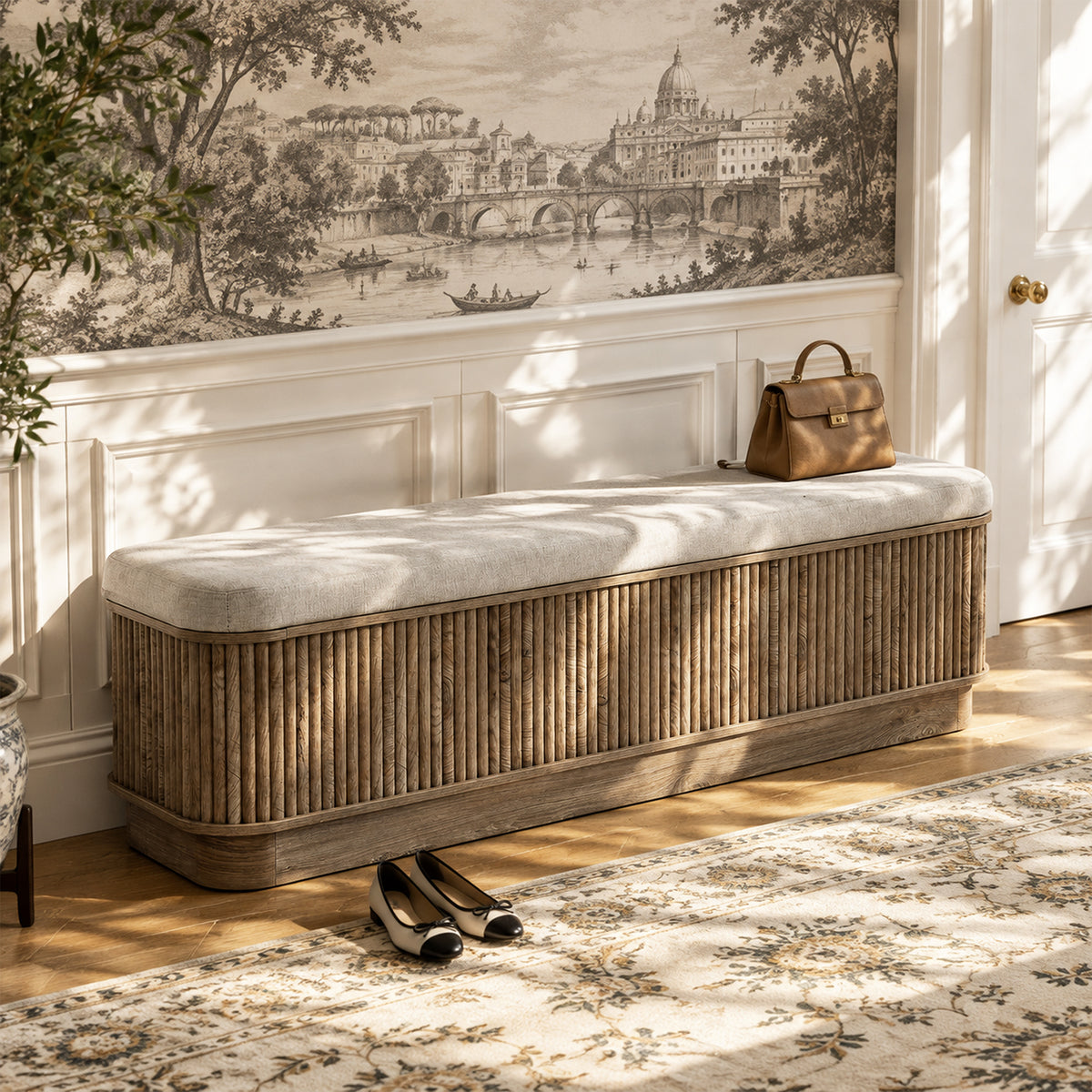 55" Lift Top Storage Bench, Ottoman End of Bed Bench with Cushion & Safety Hinge