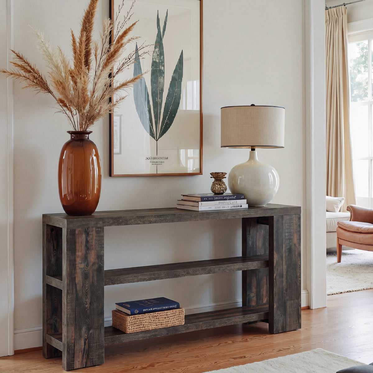 70.9" Console Table, Wooden 3-Tier Sofa Foyer Table