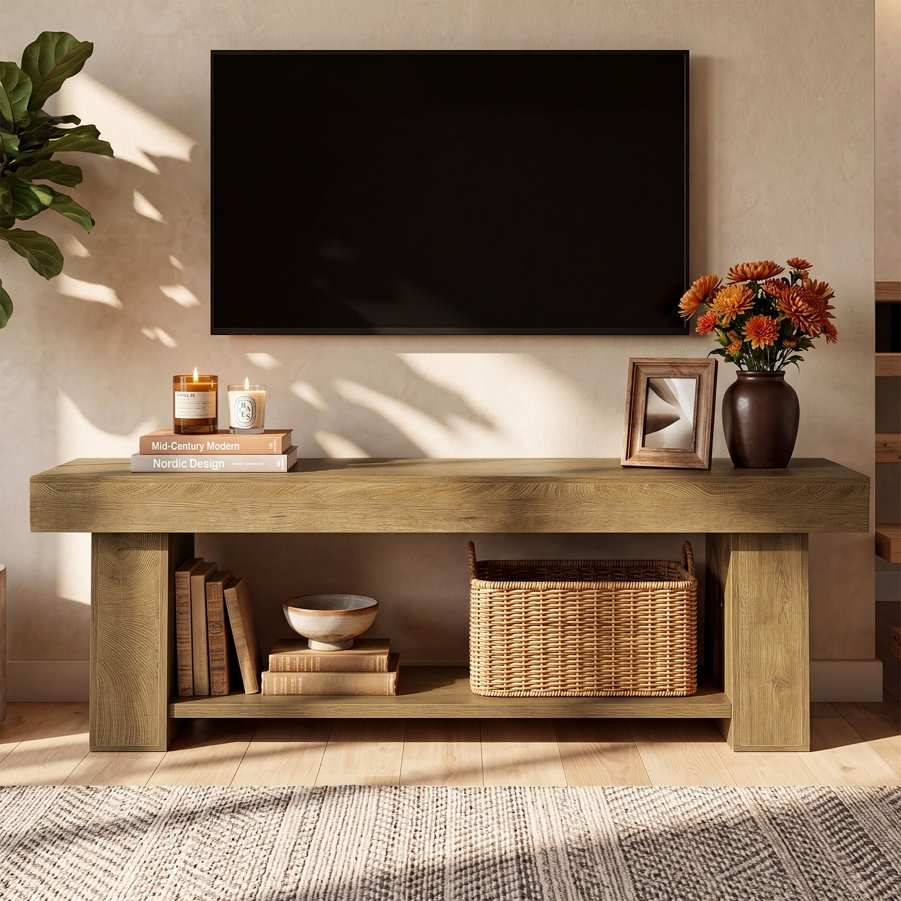 Tribesigns 63-Inch TV Stand for TVs up to 65 Inch, Wooden Media Console with Open Shelf